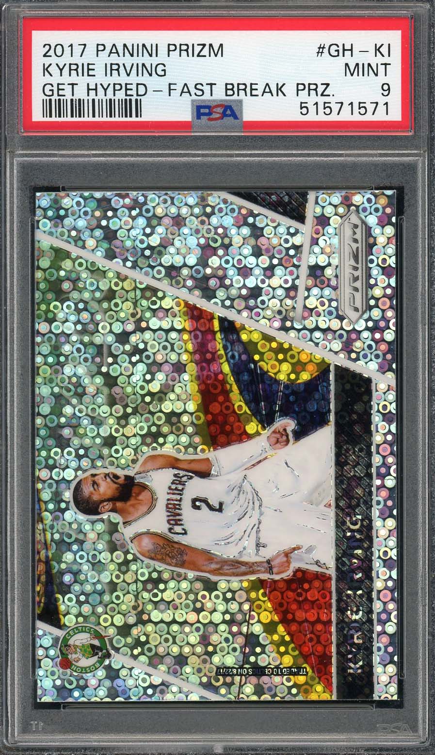 Kyrie Irving 2017 Panini Prizm Get Hyped Fast Break Prizm Card #GH-KI PSA 9