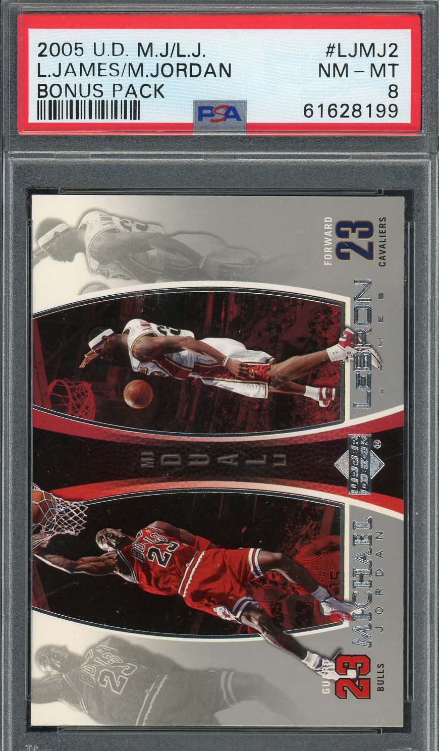 Michael Jordan LeBron James 2005 Upper Deck Bonus Pack Card #LJMJ2 Graded PSA 8 Michael Jordan LeBron James 2005 Upper Deck Bonus Pack Card #LJMJ2 Graded PSA 8