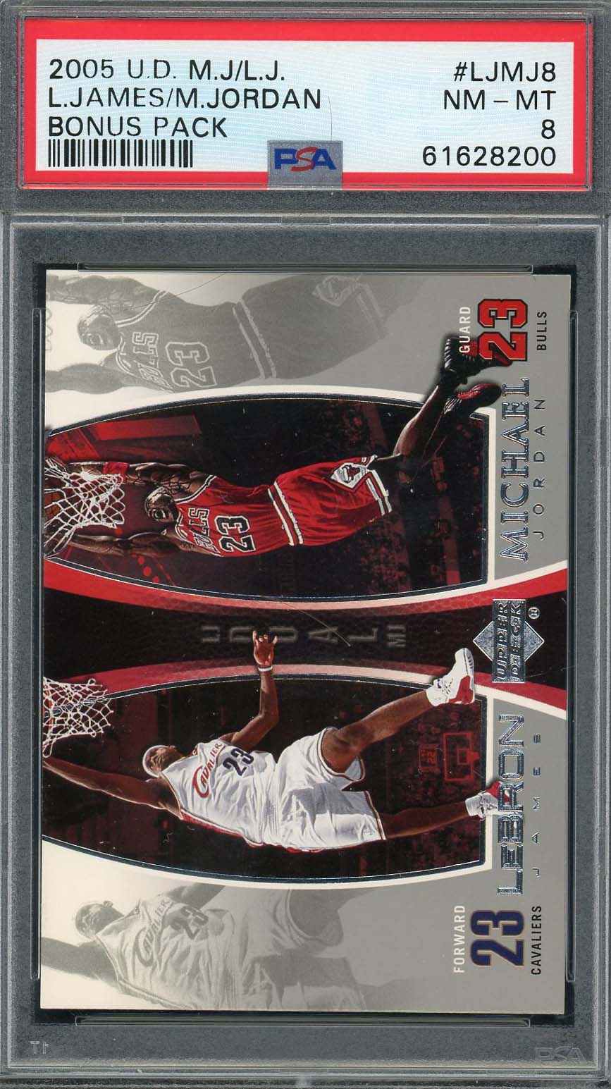 Michael Jordan LeBron James 2005 Upper Deck Bonus Pack Card #LJMJ8 Graded PSA 8 Michael Jordan LeBron James 2005 Upper Deck Bonus Pack Card #LJMJ8 Graded PSA 8