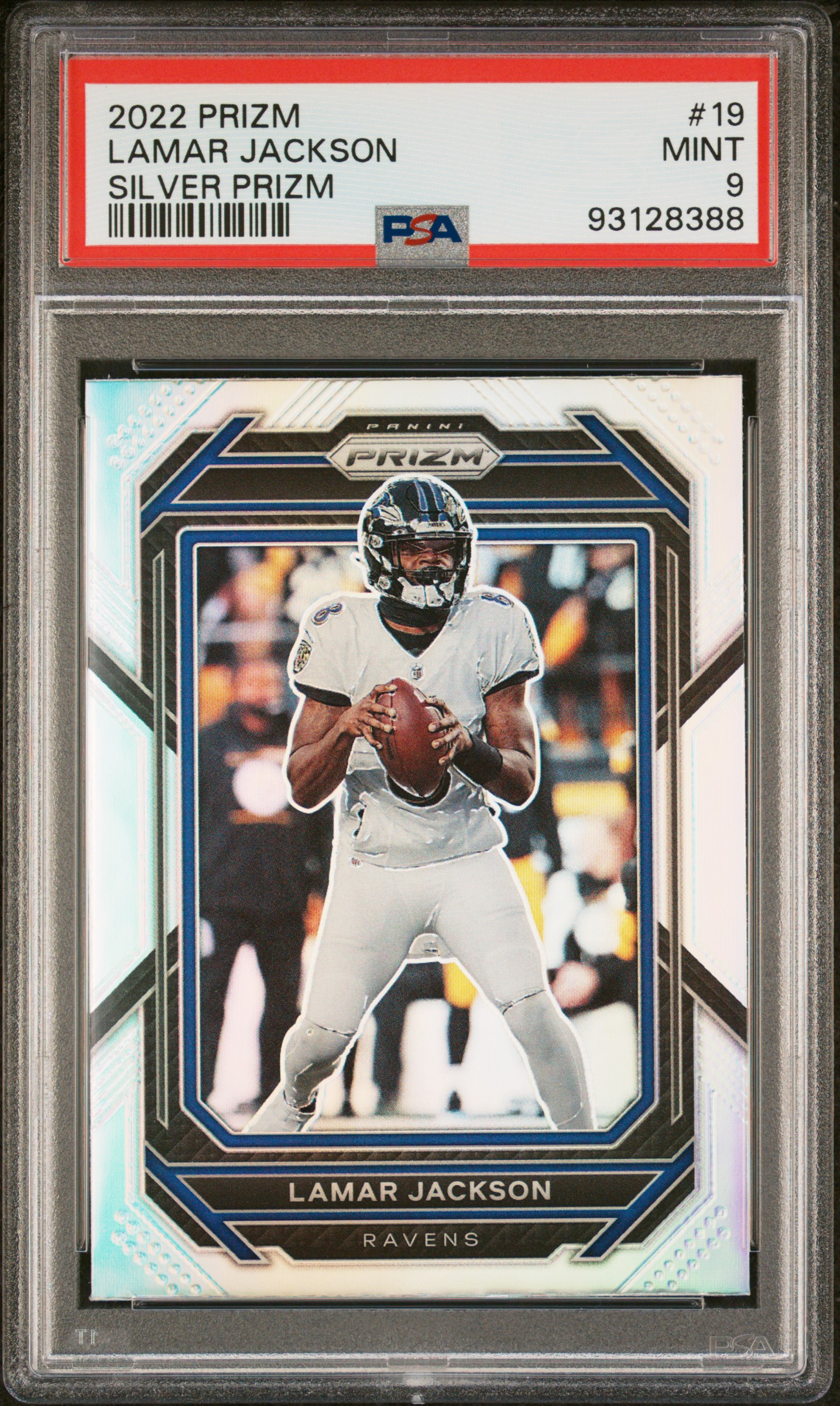 Lamar Jackson 2022 Panini Prizm Silver Football Card #19 Graded PSA 9 Lamar Jackson 2022 Panini Prizm Silver Football Card #19 Graded PSA 9