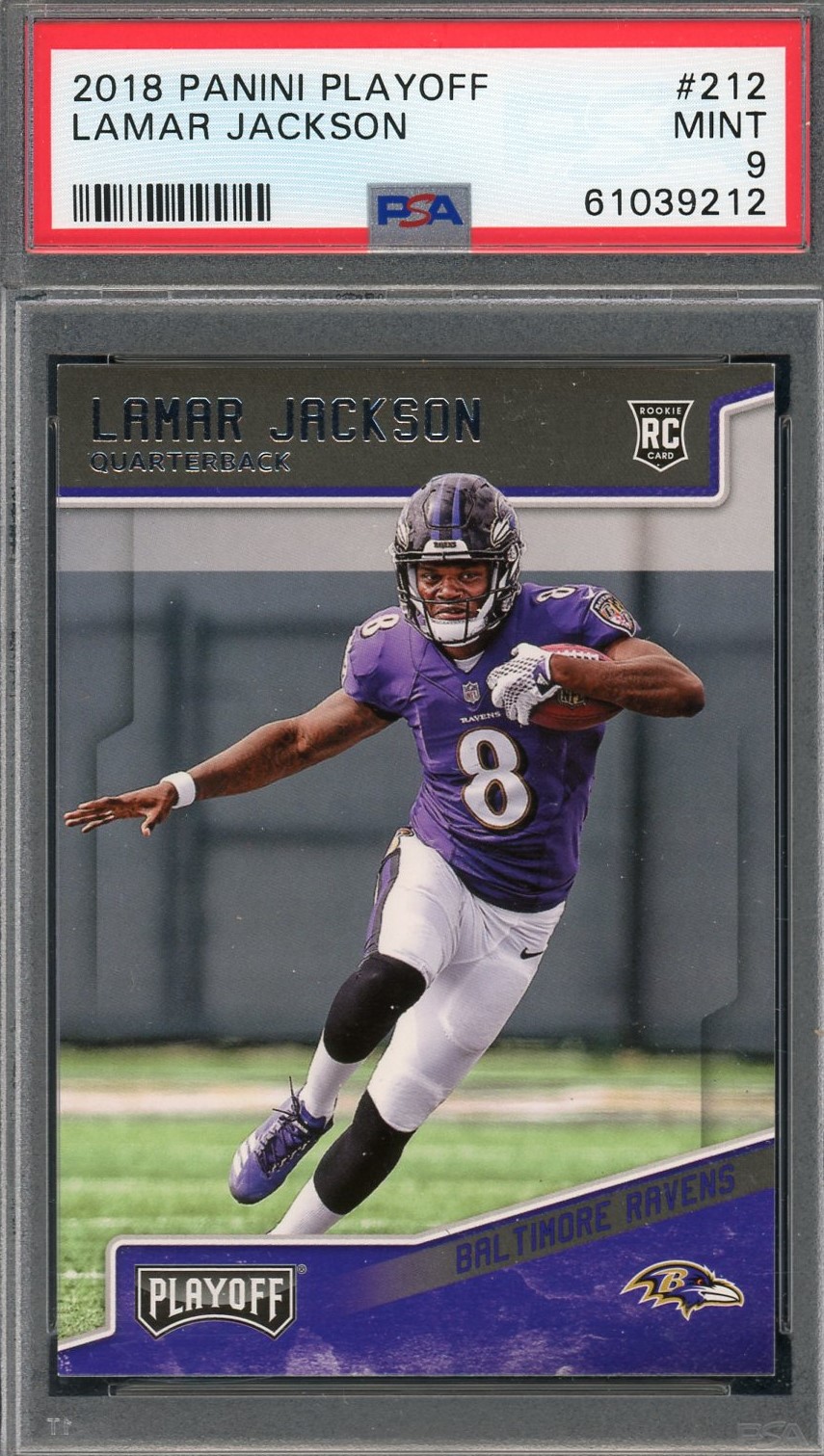 Lamar Jackson 2018 Panini Donruss Playoff Rookie Card #212 Graded PSA 9