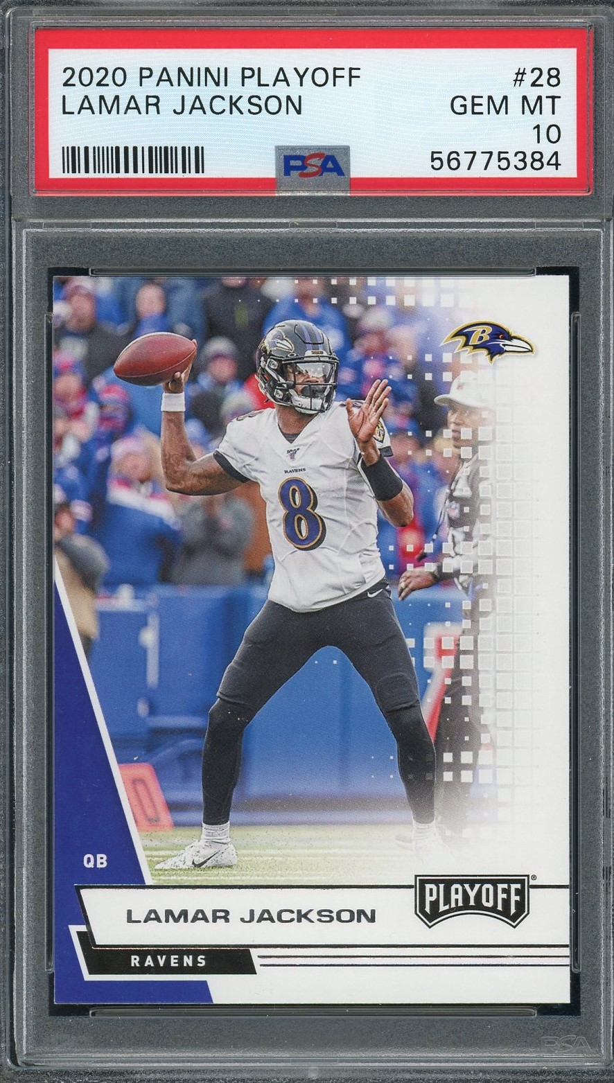 Lamar Jackson 2020 Panini Playoff Football Card #28 Graded PSA 10