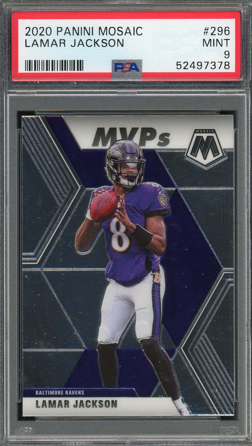 Lamar Jackson 2020 Panini Mosaic Football Card #296 Graded PSA 9