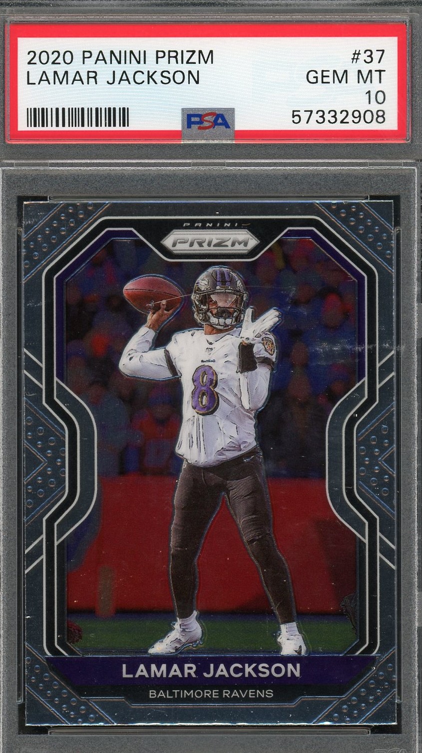 Lamar Jackson 2020 Panini Prizm Football Card #37 Graded PSA 10