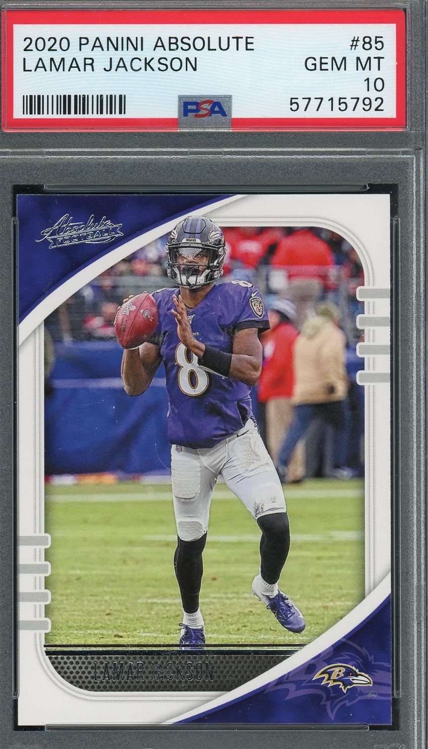 Lamar Jackson 2020 Panini Absolute Football Card #85 Graded PSA 10