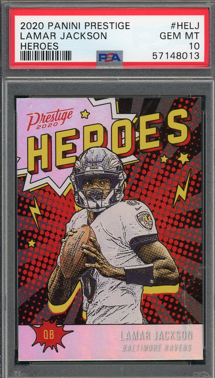 Lamar Jackson 2020 Panini Prestige Heroes Football Card #HELJ Graded PSA 10
