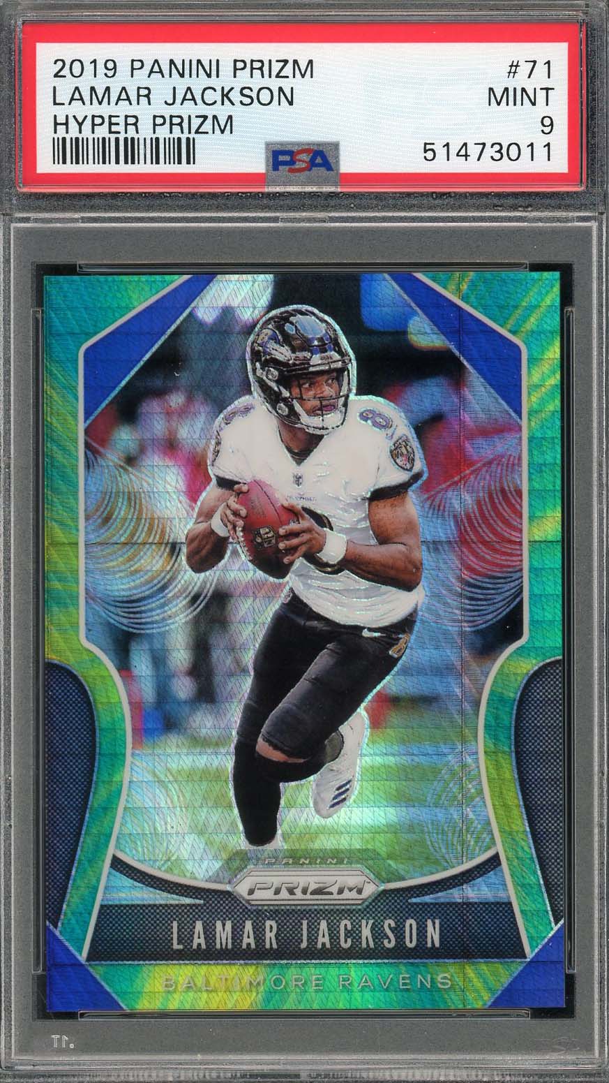 Lamar Jackson 2019 Panini Prizm Hyper Prizm Football Card #71 PSA 9 /175 Lamar Jackson 2019 Panini Prizm Hyper Prizm Football Card #71 PSA 9 /175