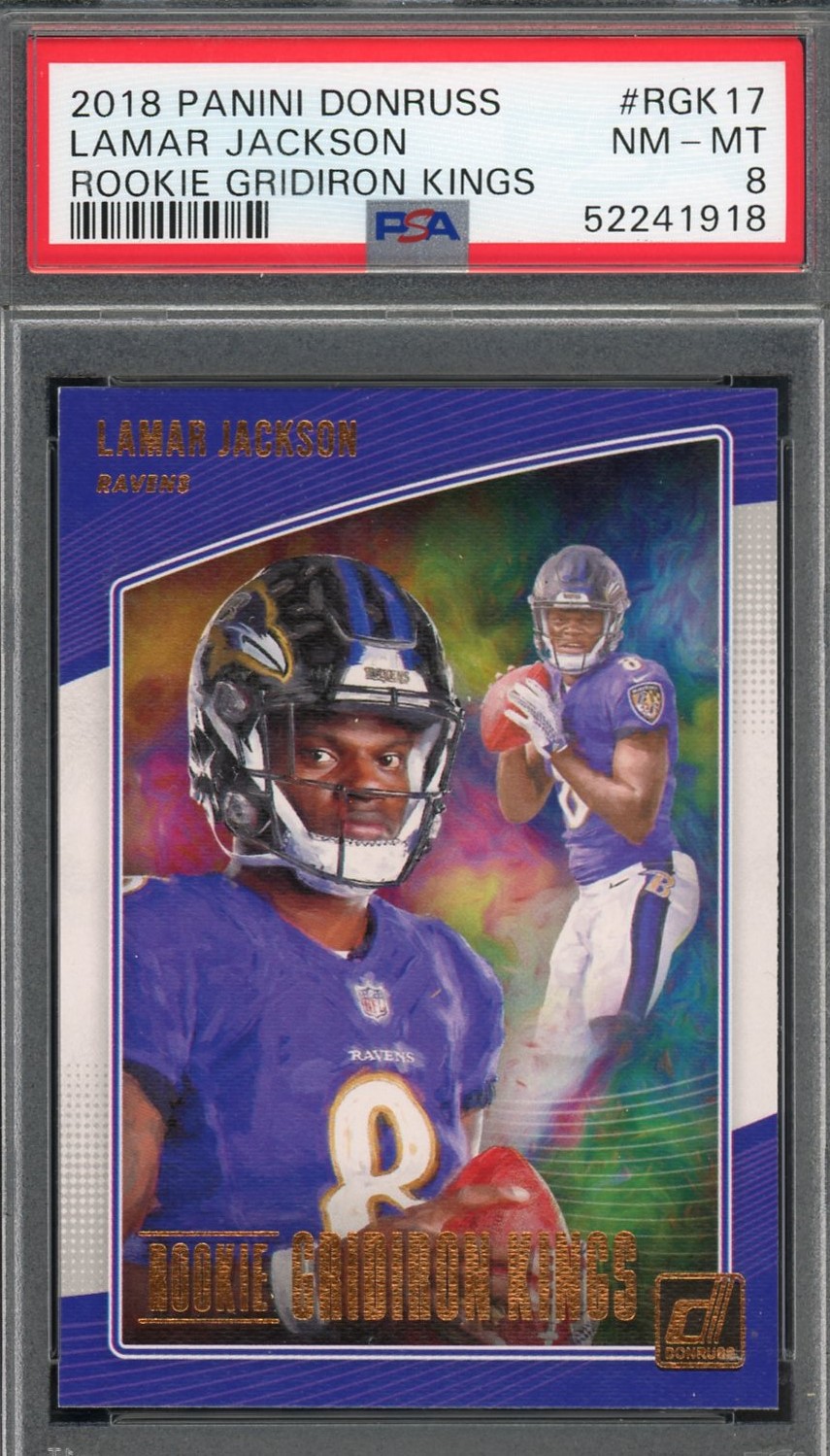 Lamar Jackson 2018 Panini Donruss Gridiron Kings Rookie Card #RGK17 Graded PSA 8