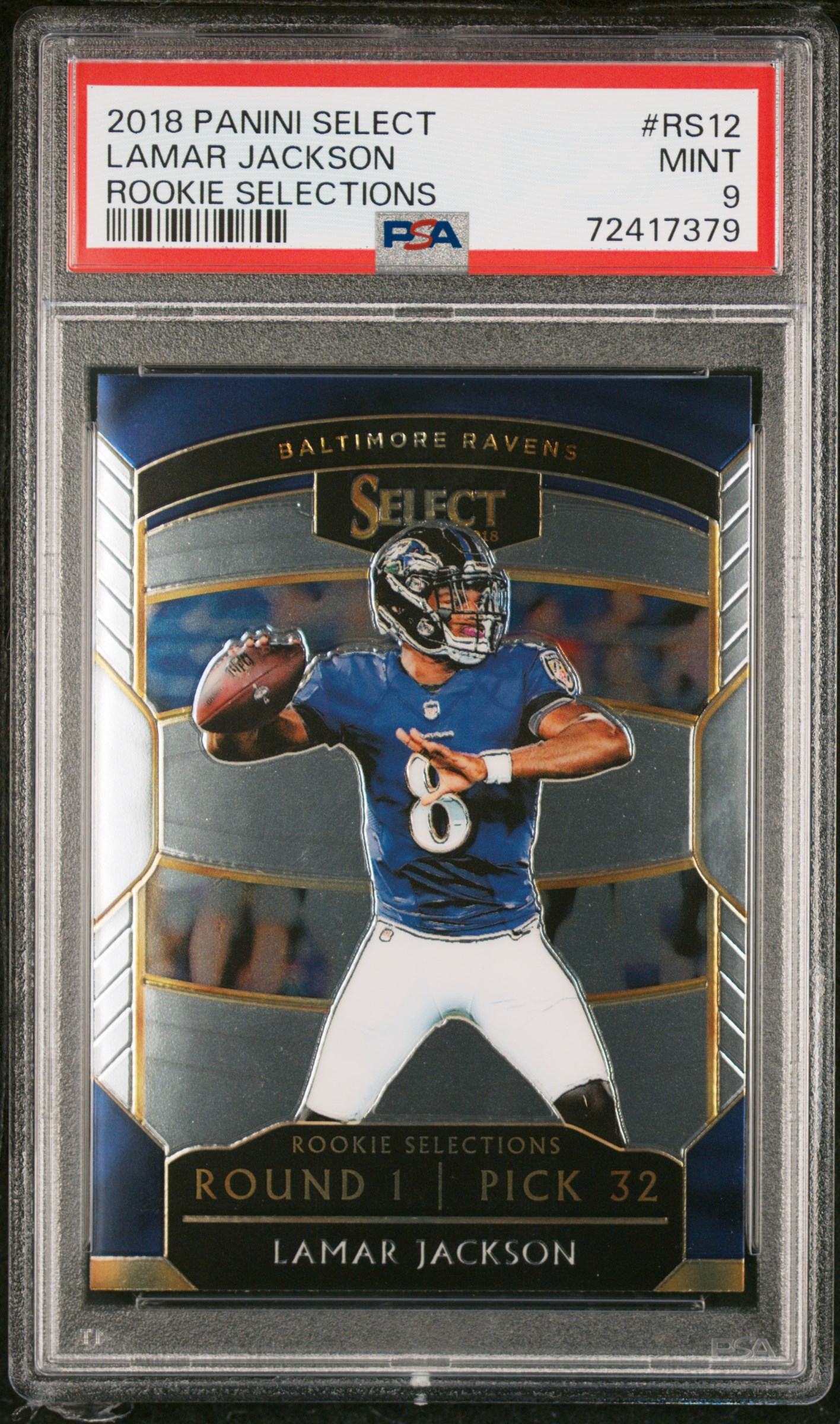 Lamar Jackson 2018 Panini Select Football Rookie Card #RS12 Graded PSA 9