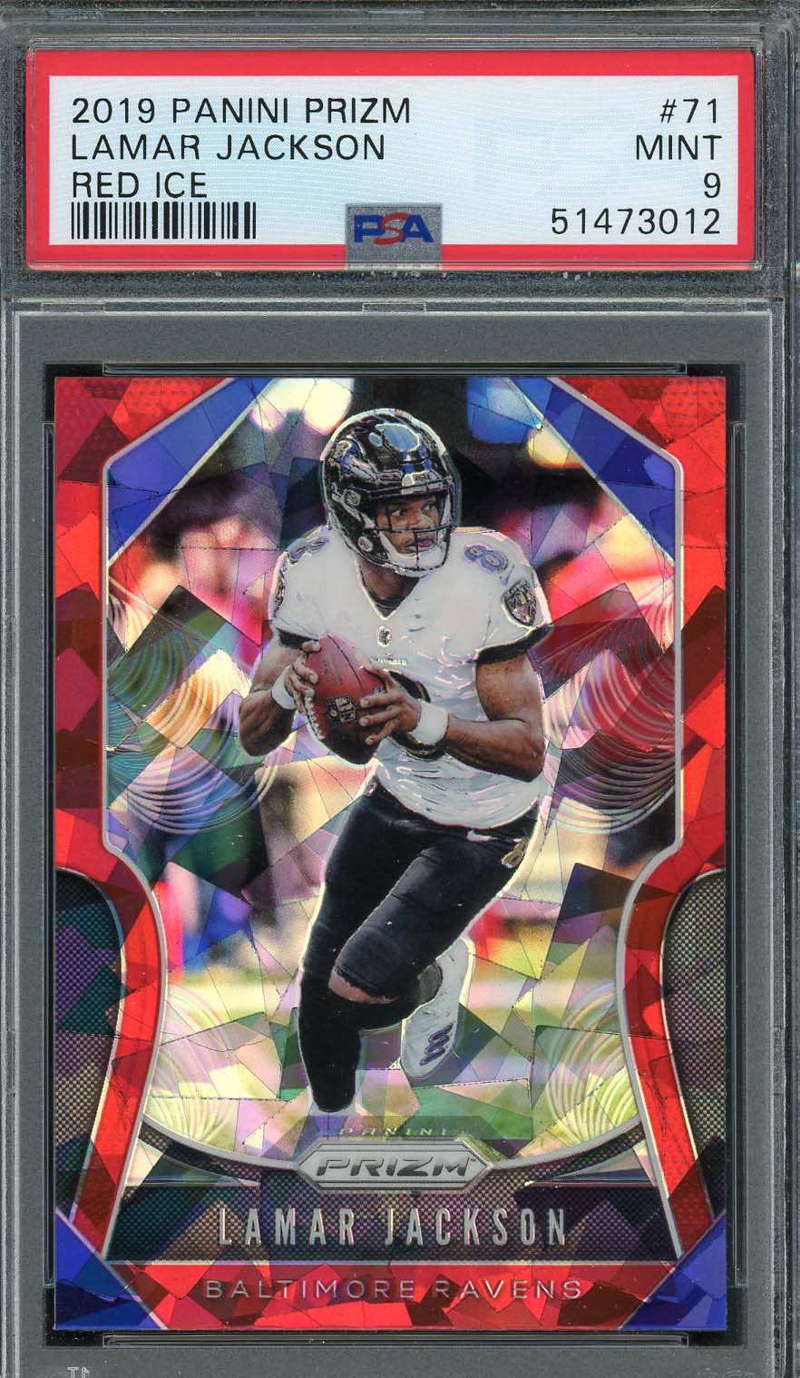 Lamar Jackson 2019 Panini Prizm Red Ice Football Card #71 PSA 9 Lamar Jackson 2019 Panini Prizm Red Ice Football Card #71 PSA 9