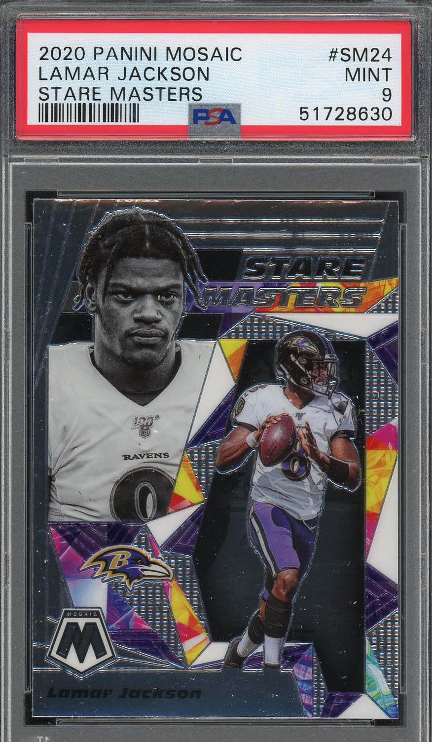 Lamar Jackson 2020 Panini Mosaic Stare Master Card #SM24 Graded PSA 9
