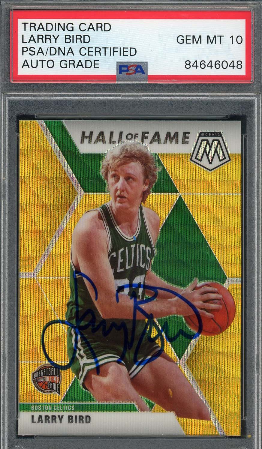 Larry Bird Autographed 2020 Mosaic Gold Wave Prizm Signed Card #290 Auto PSA 10