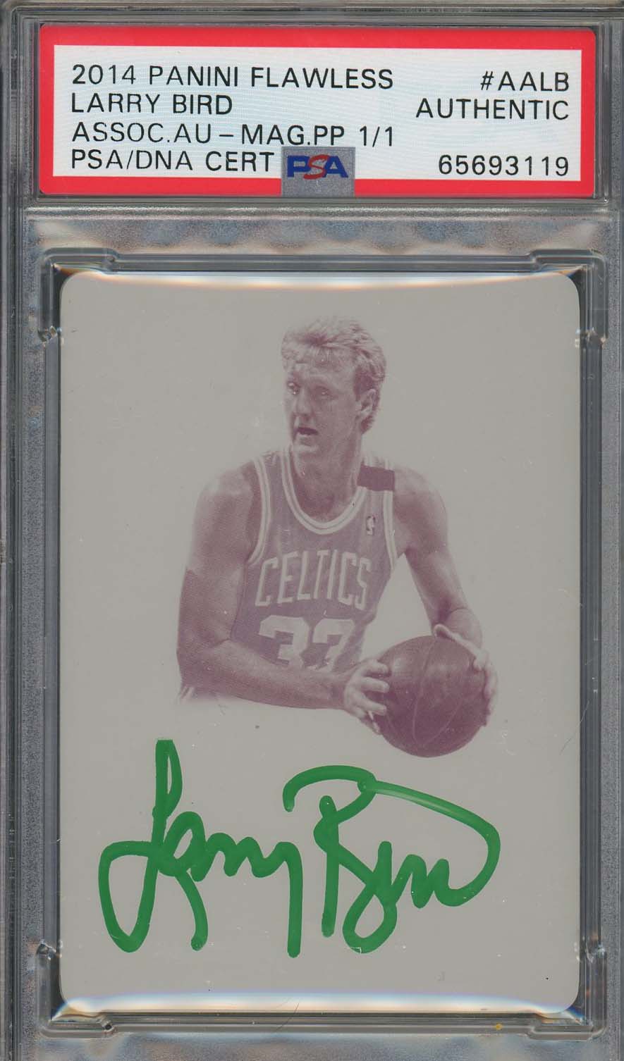 Larry Bird Autographed 2014 Panini Flawless Signed Printing Plate Card PSA 1/1