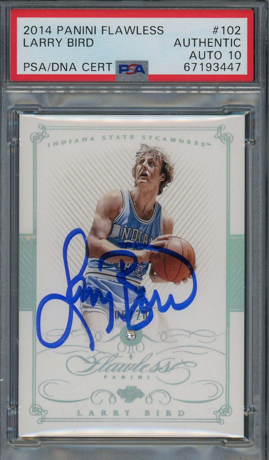 Larry Bird 2014 Panini Flawless Signed Card #102 Auto Graded PSA 10 6/20