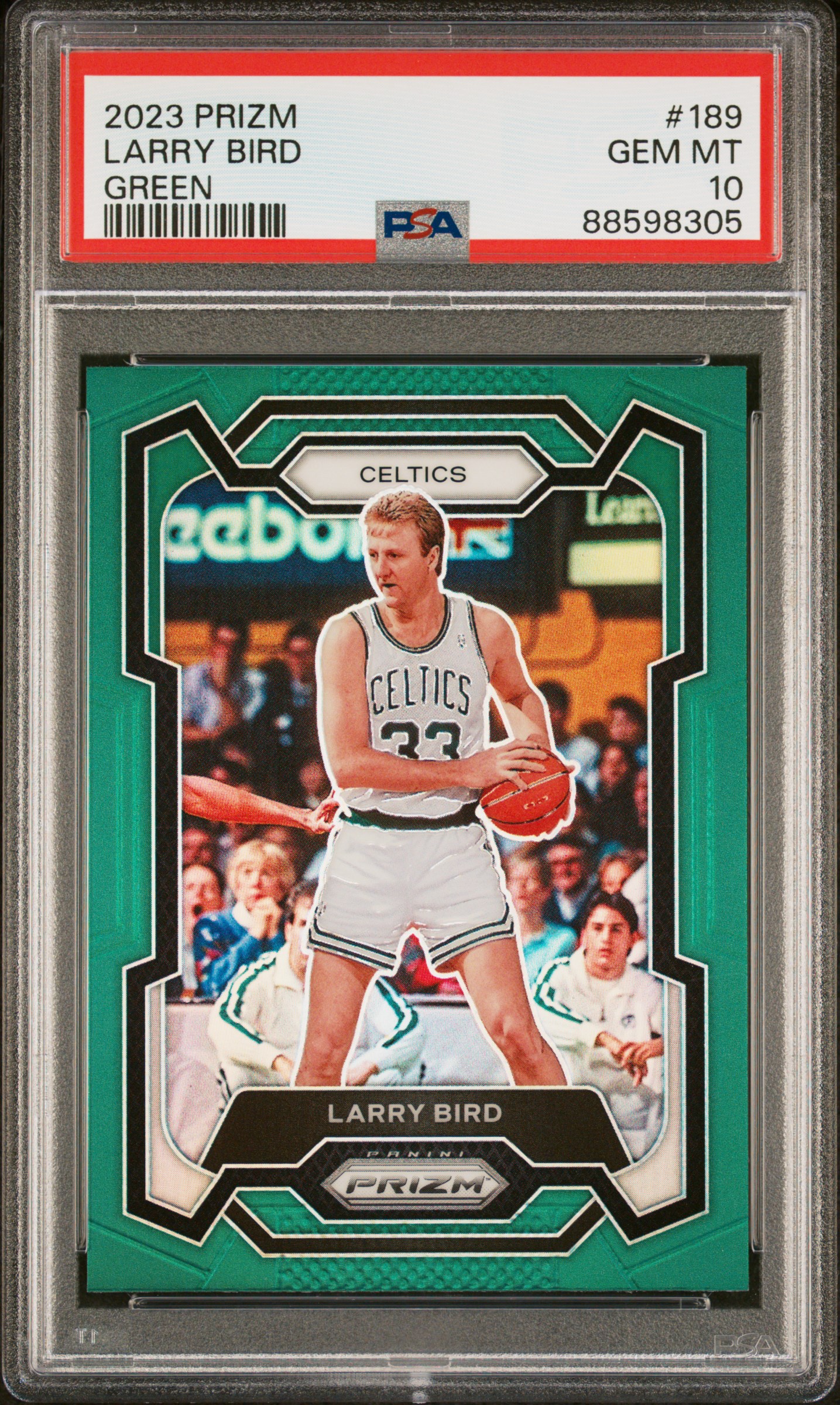 Larry Bird 2023 Panini Prizm Green Basketball Card #189 Graded PSA 10