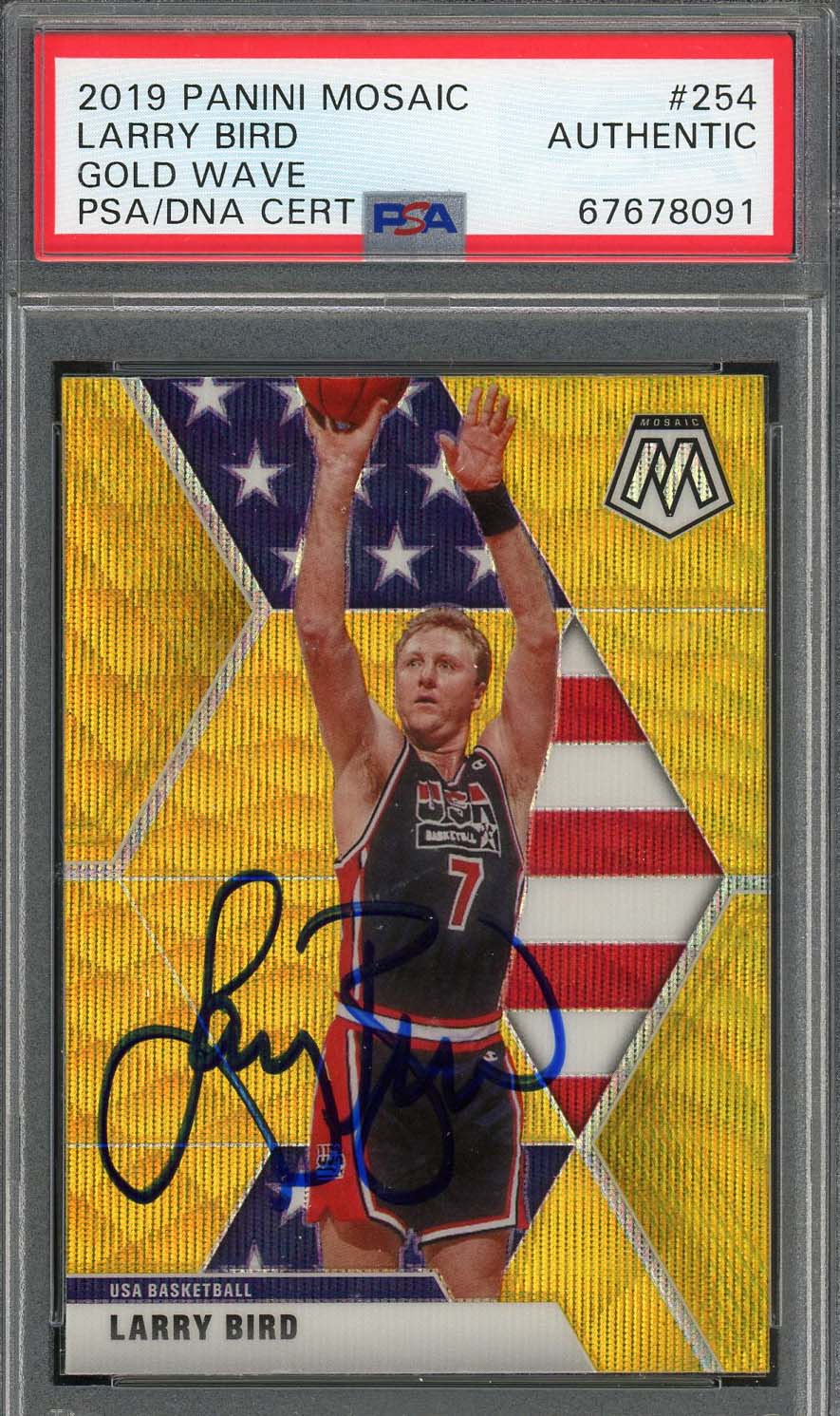 Larry Bird 2019 Panini Mosaic Gold Wave Basketball Signed Card #254 Auto PSA