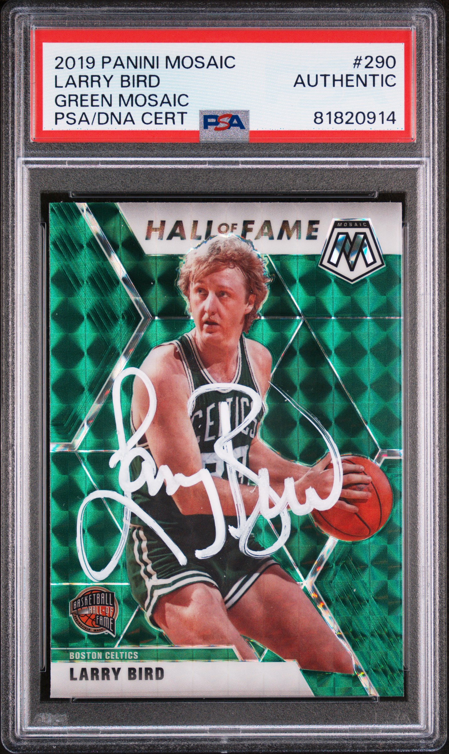Larry Bird 2019 Panini Green Mosaic Signed Basketball Card #290 Auto PSA 1820914