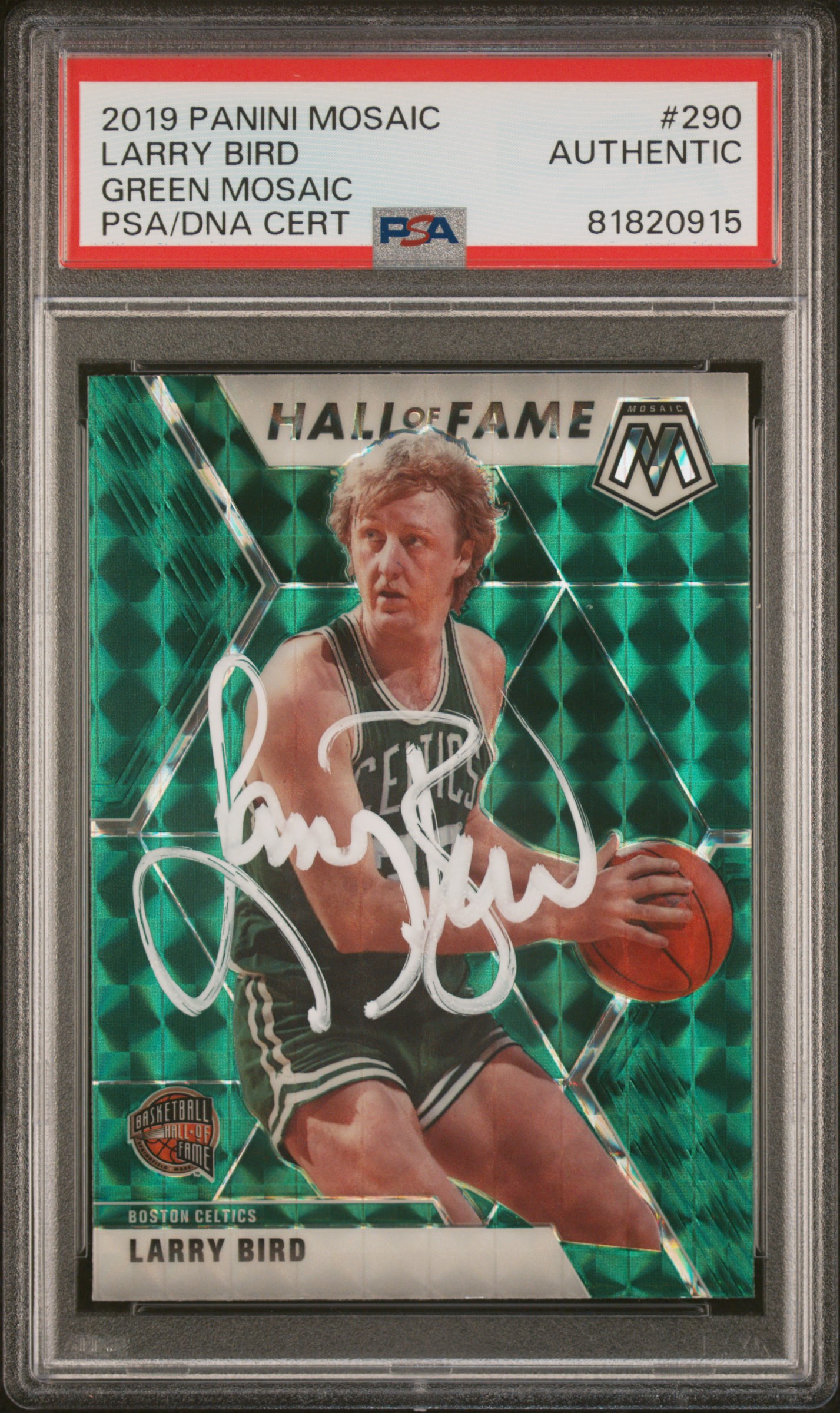 Larry Bird 2019 Panini Green Mosaic Signed Basketball Card #290 Auto PSA 1820915