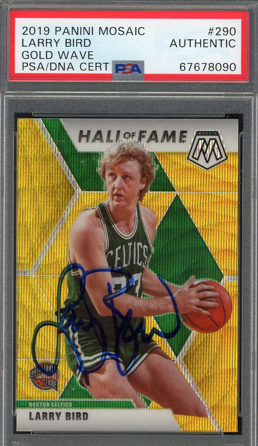 Larry Bird 2019 Panini Mosaic Gold Wave Basketball Signed Card #290 Auto PSA