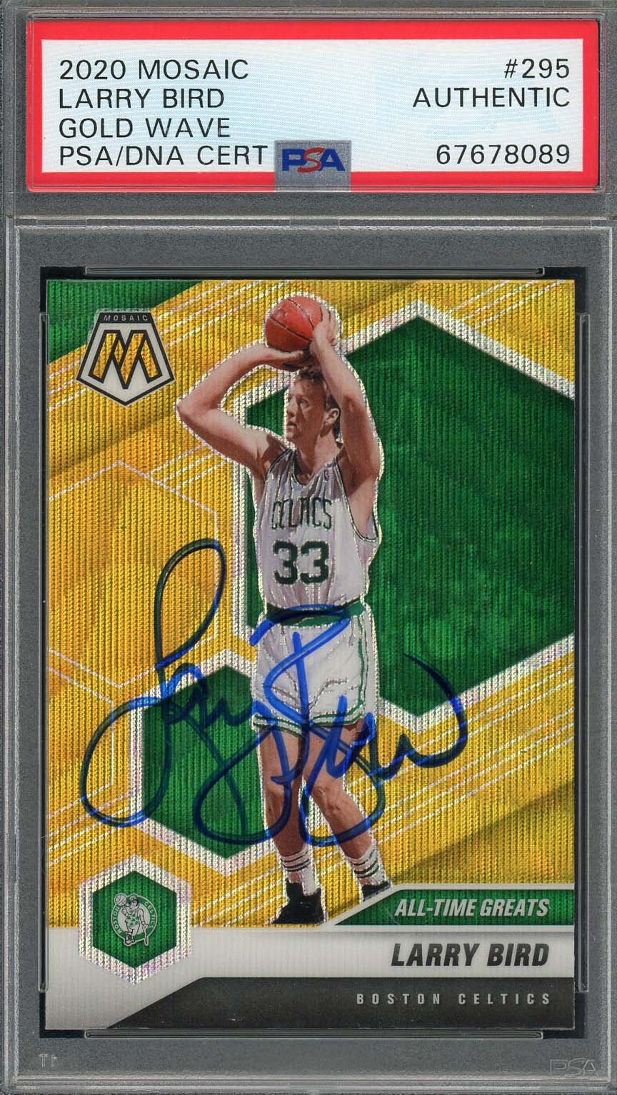 Larry Bird 2020 Panini Mosaic Gold Wave Basketball Signed Card #295 Auto PSA