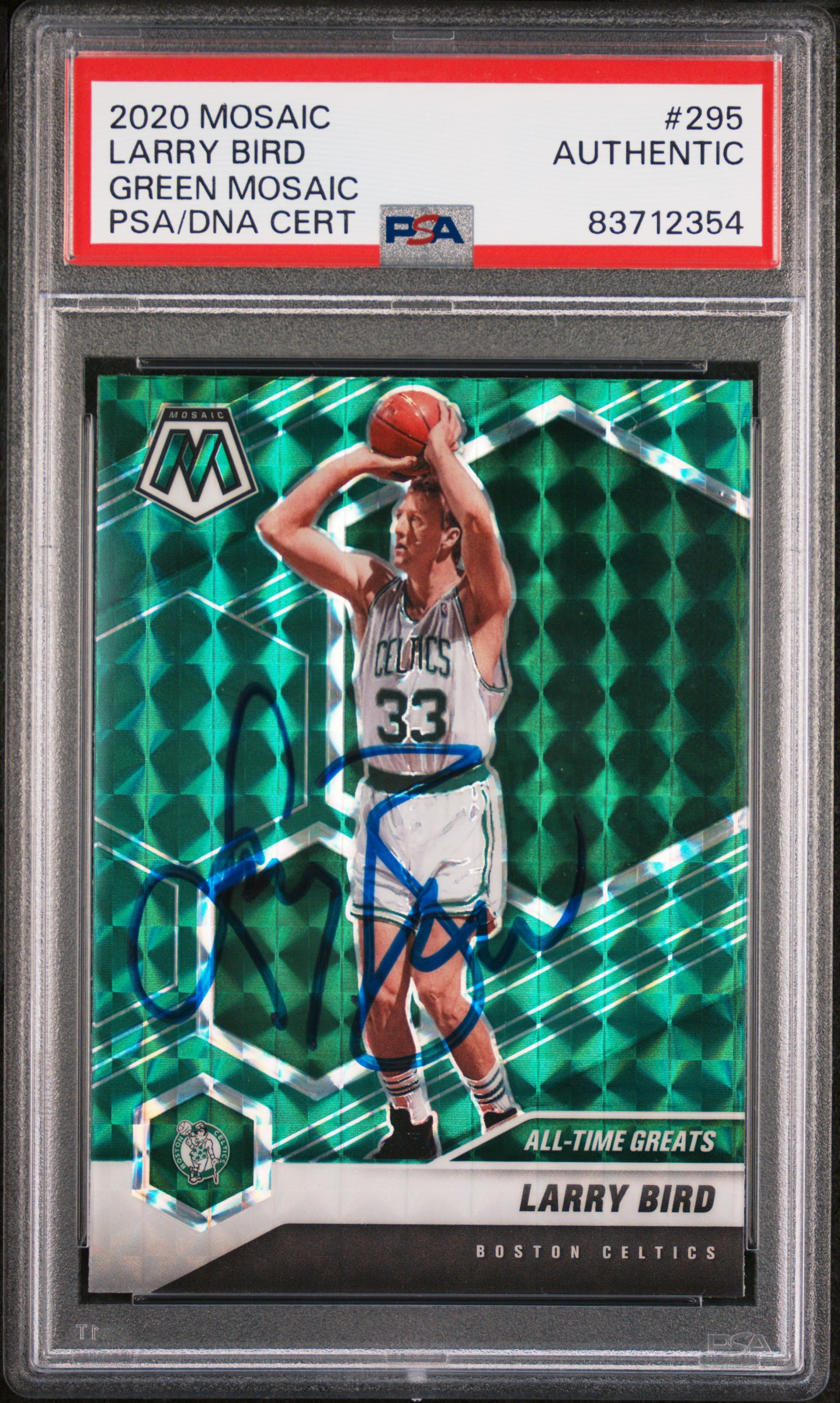 Larry Bird 2020 Panini Mosaic Green Signed Basketball Card #295 Auto PSA 3712354