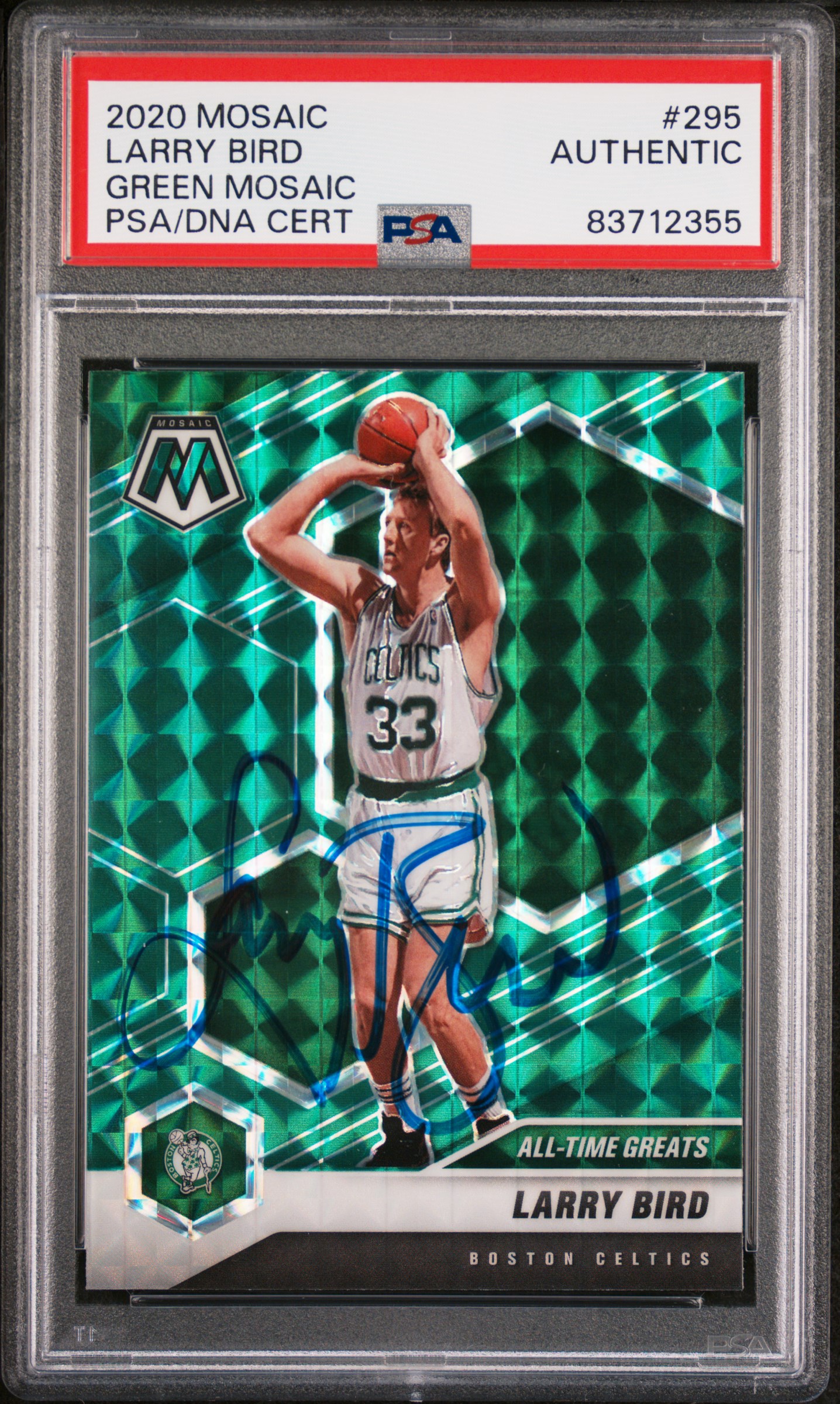 Larry Bird 2020 Panini Mosaic Green Signed Basketball Card #295 Auto PSA 3712355