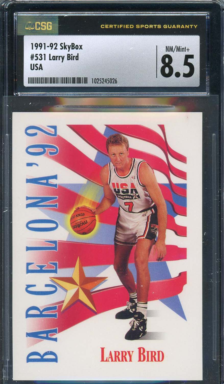 Larry Bird 1991 Skybox USA Basketball Team Card #531 Graded CSG 8.5 Larry Bird 1991 Skybox USA Basketball Team Card #531 Graded CSG 8.5