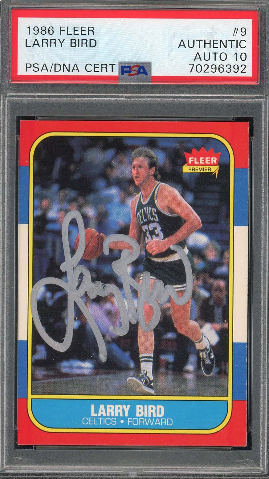 Larry Bird 1986 Fleer Signed Basketball Card #9 Auto Graded PSA 10 70296392
