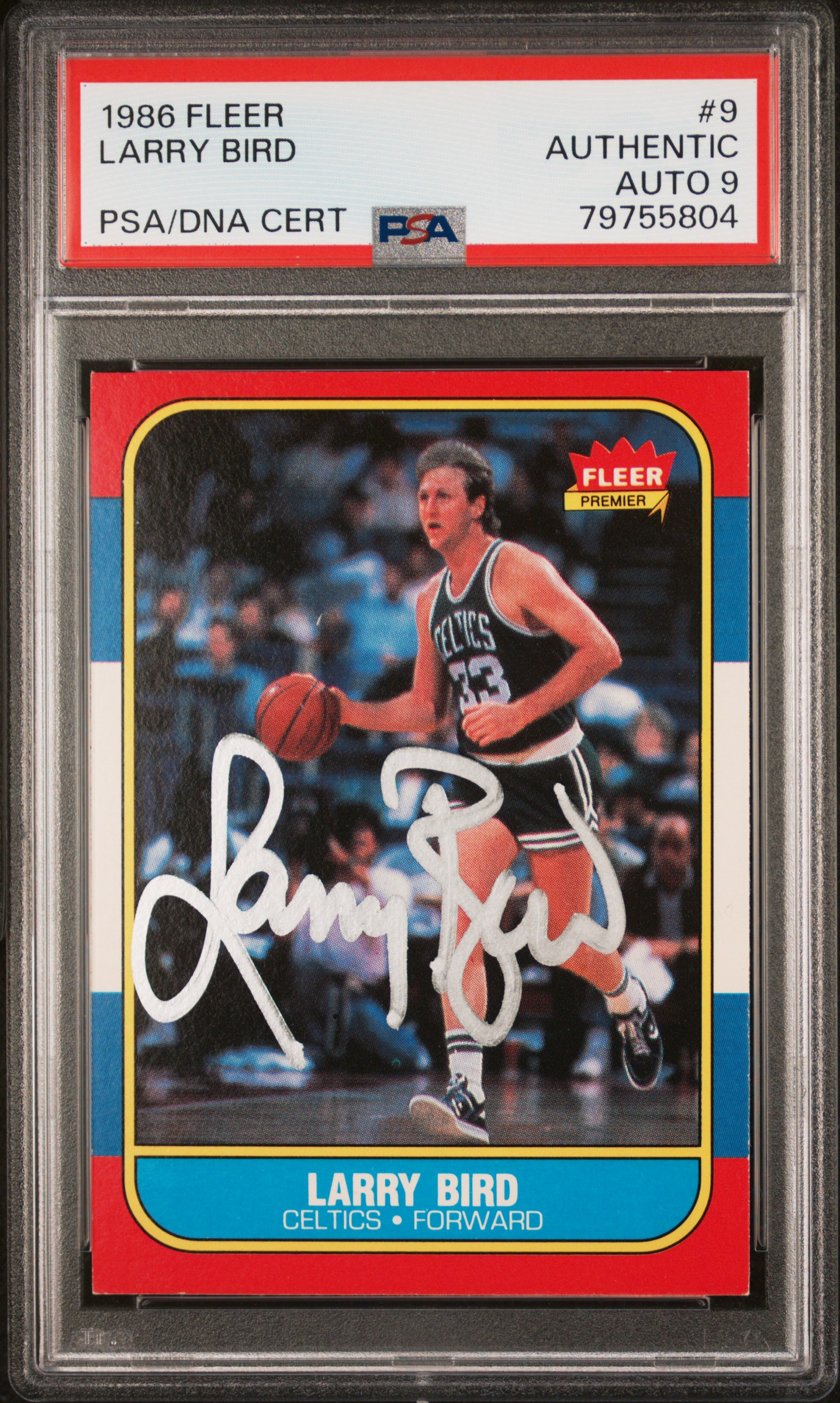 Larry Bird 1986 Fleer Signed Basketball Card #9 Auto Graded PSA 9 79755804
