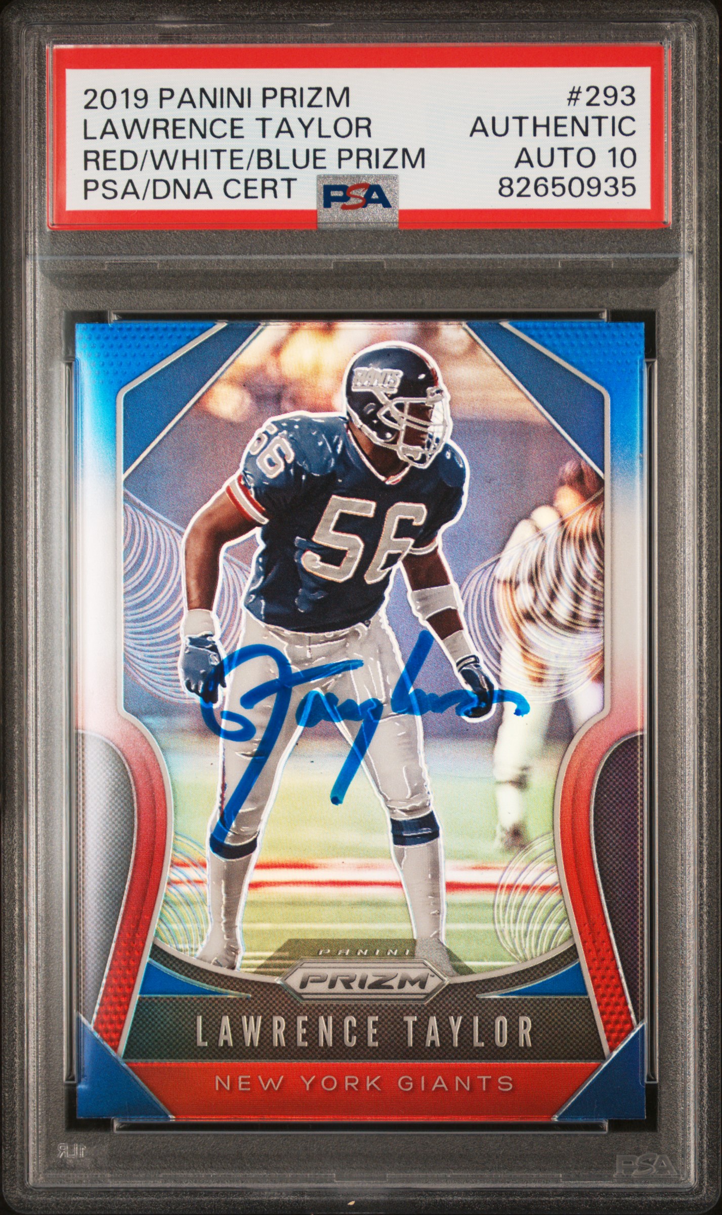 Lawrence Taylor 2019 Panni Prizm Red White Blue Signed Card #293 Auto PSA 10 935