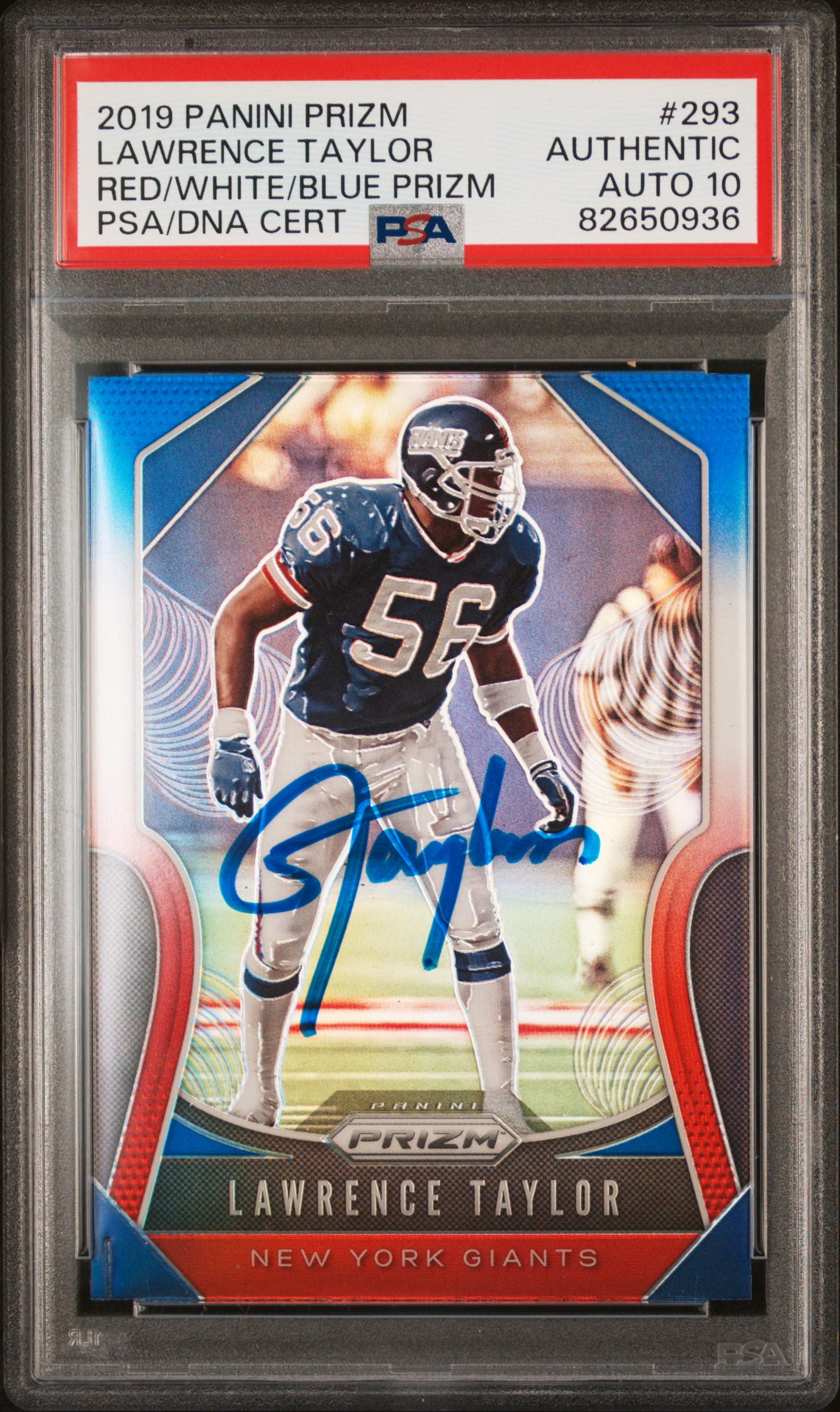 Lawrence Taylor 2019 Panni Prizm Red White Blue Signed Card #293 Auto PSA 10 936