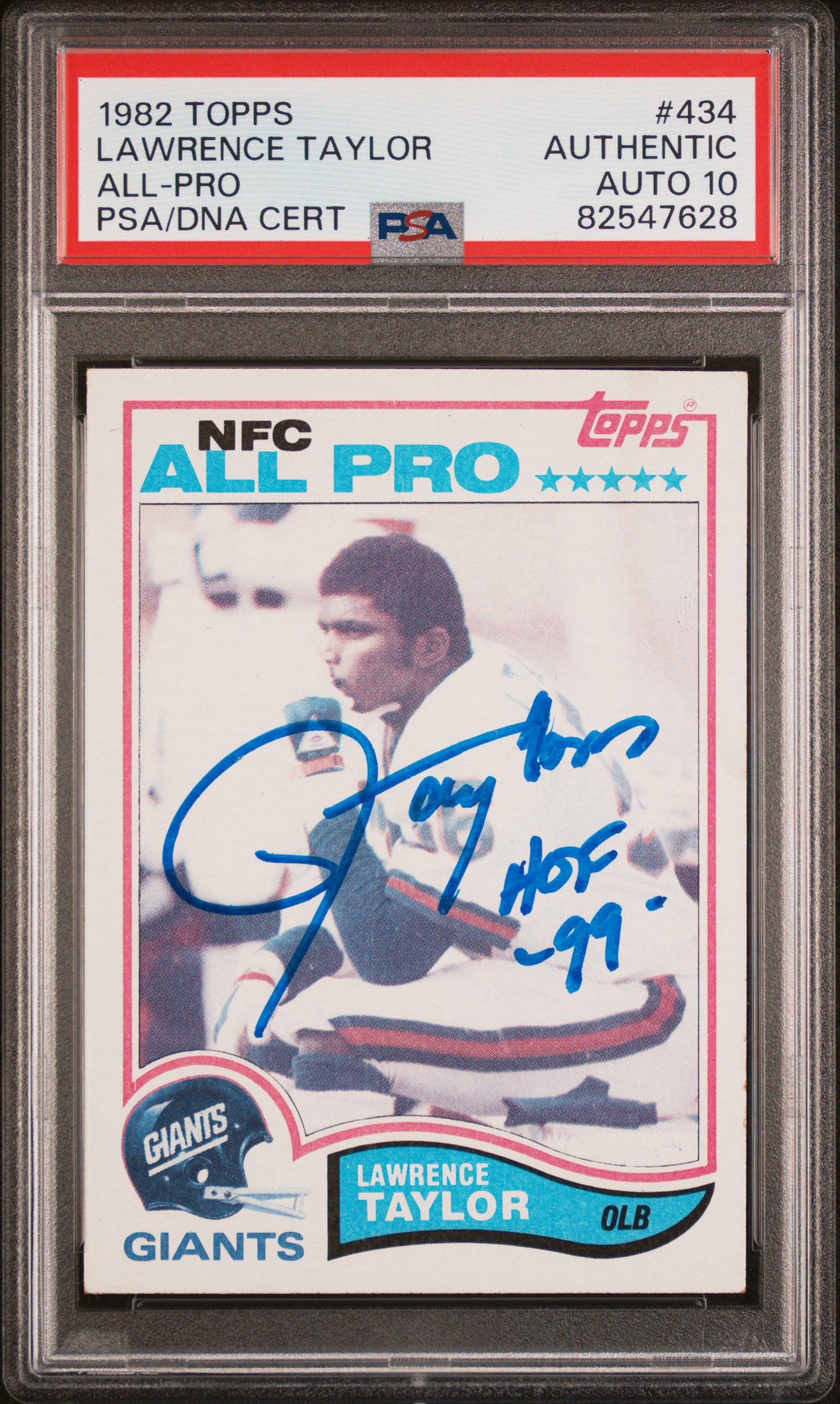 Lawrence Taylor 1982 Topps Signed Rookie Card #434 HOF 99 Auto PSA 10 82547628