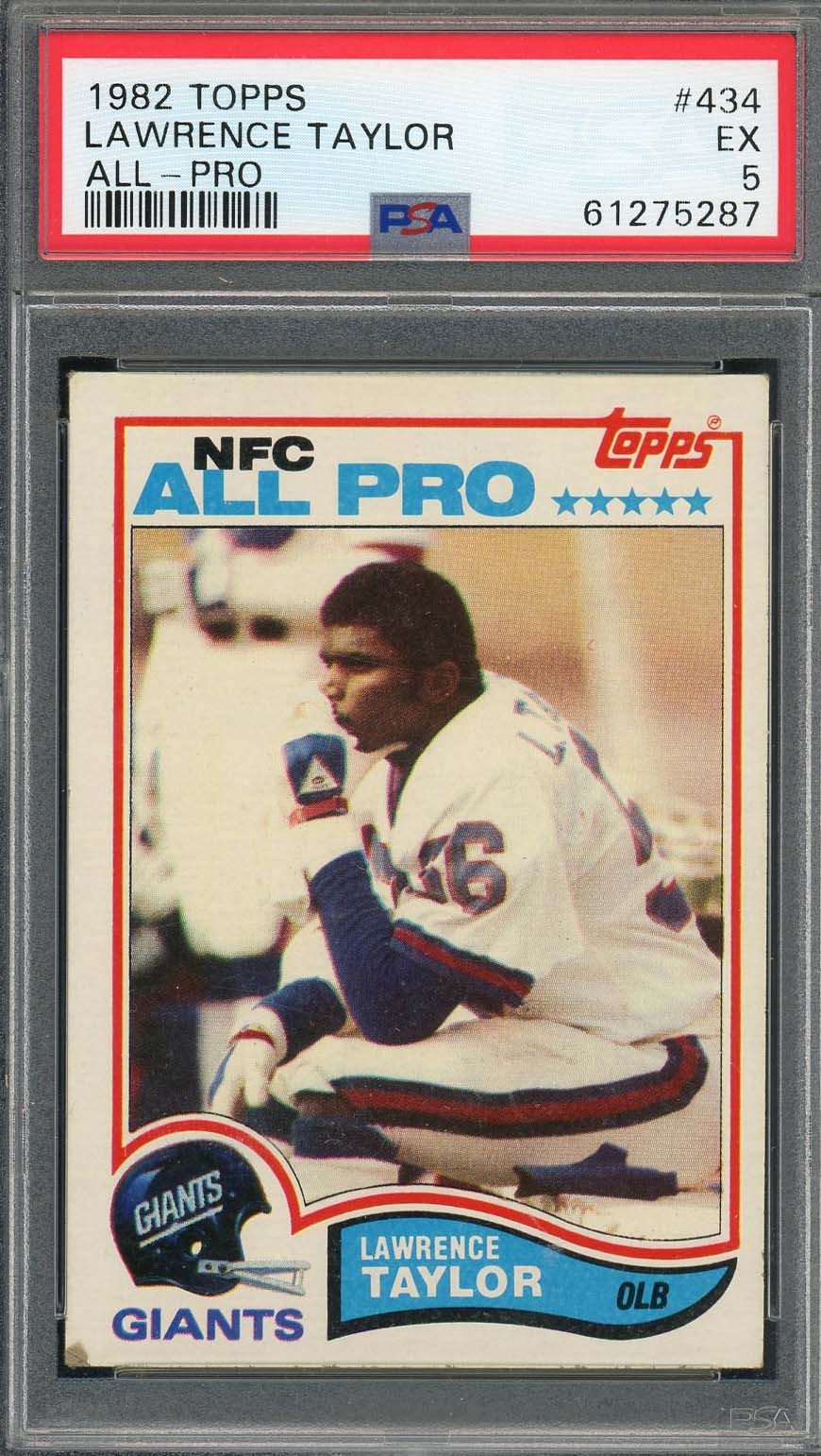 Lawrence Taylor 1982 Topps All-Pro Football Rookie Card RC #434 Graded PSA 5