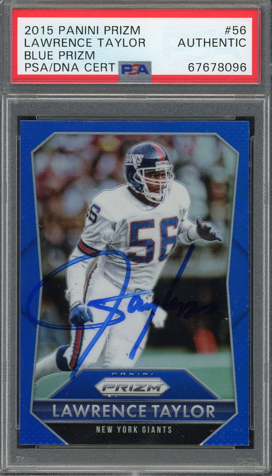 Lawrence Taylor 2015 Panini Blue Prizm Football Signed Card #56 Auto PSA