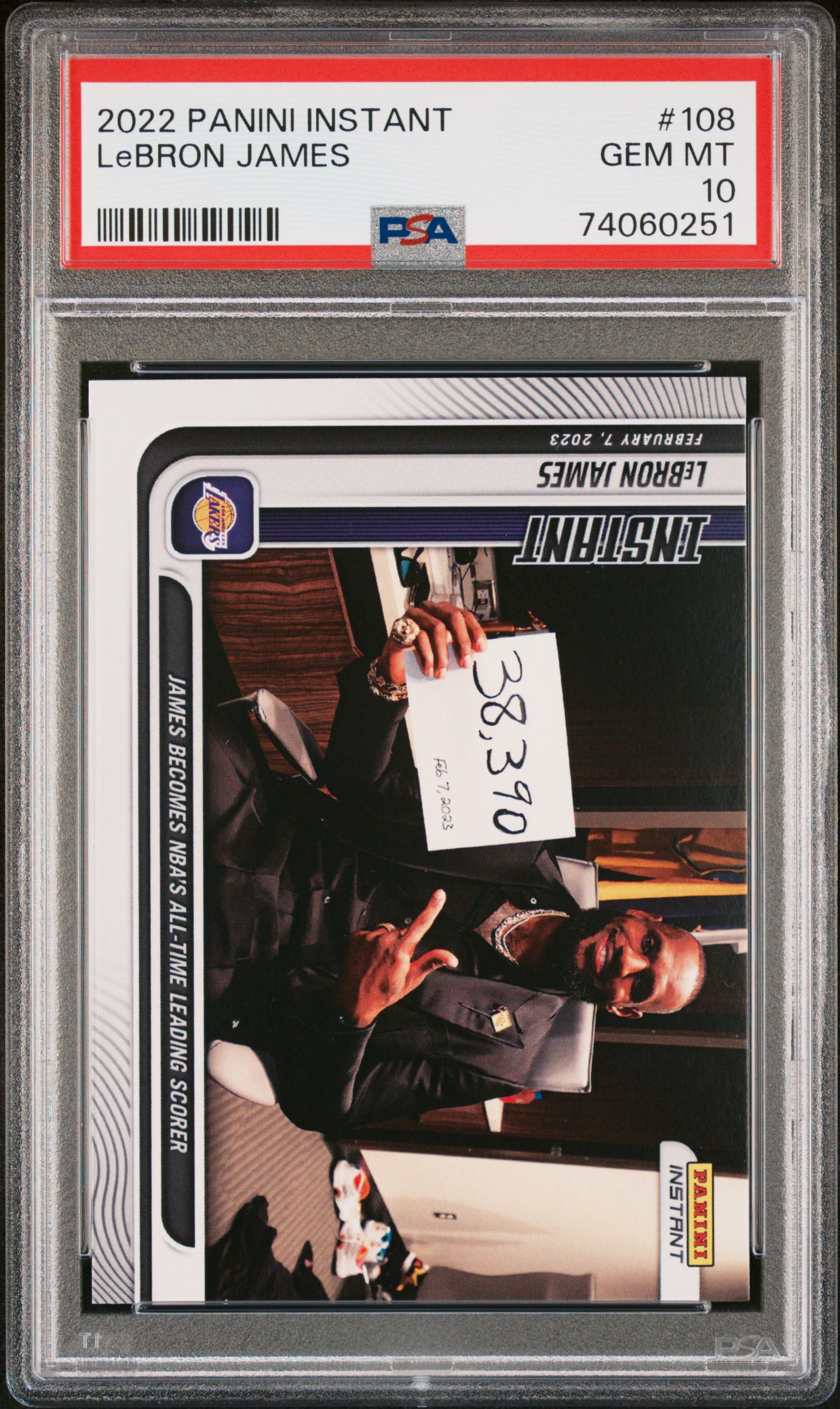 LeBron James 2022 Panini Instant Breaks Kareem's Scoring Record Card #108 PSA 10