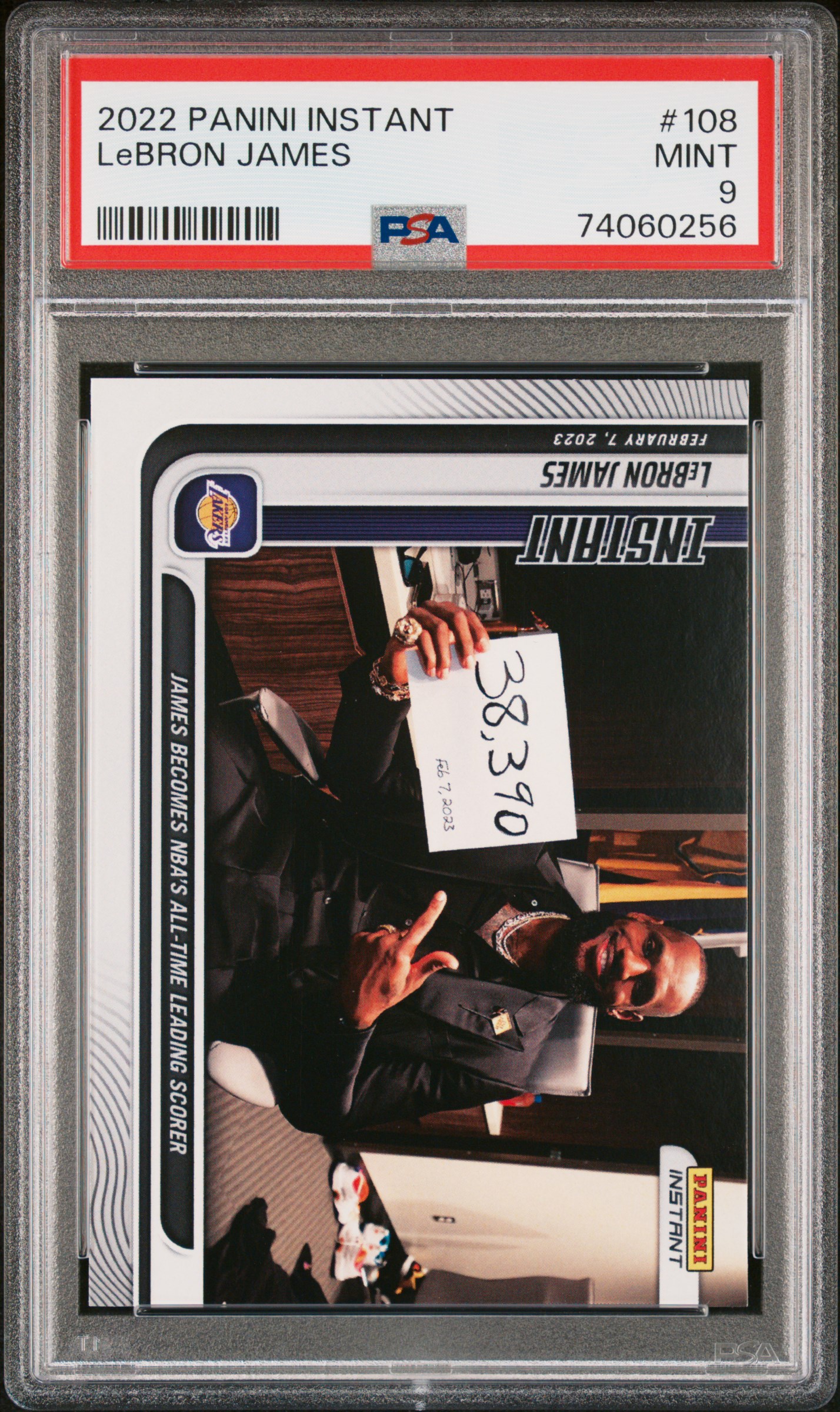 LeBron James 2022 Panini Instant Breaks Kareem's Scoring Record Card #108 PSA 9