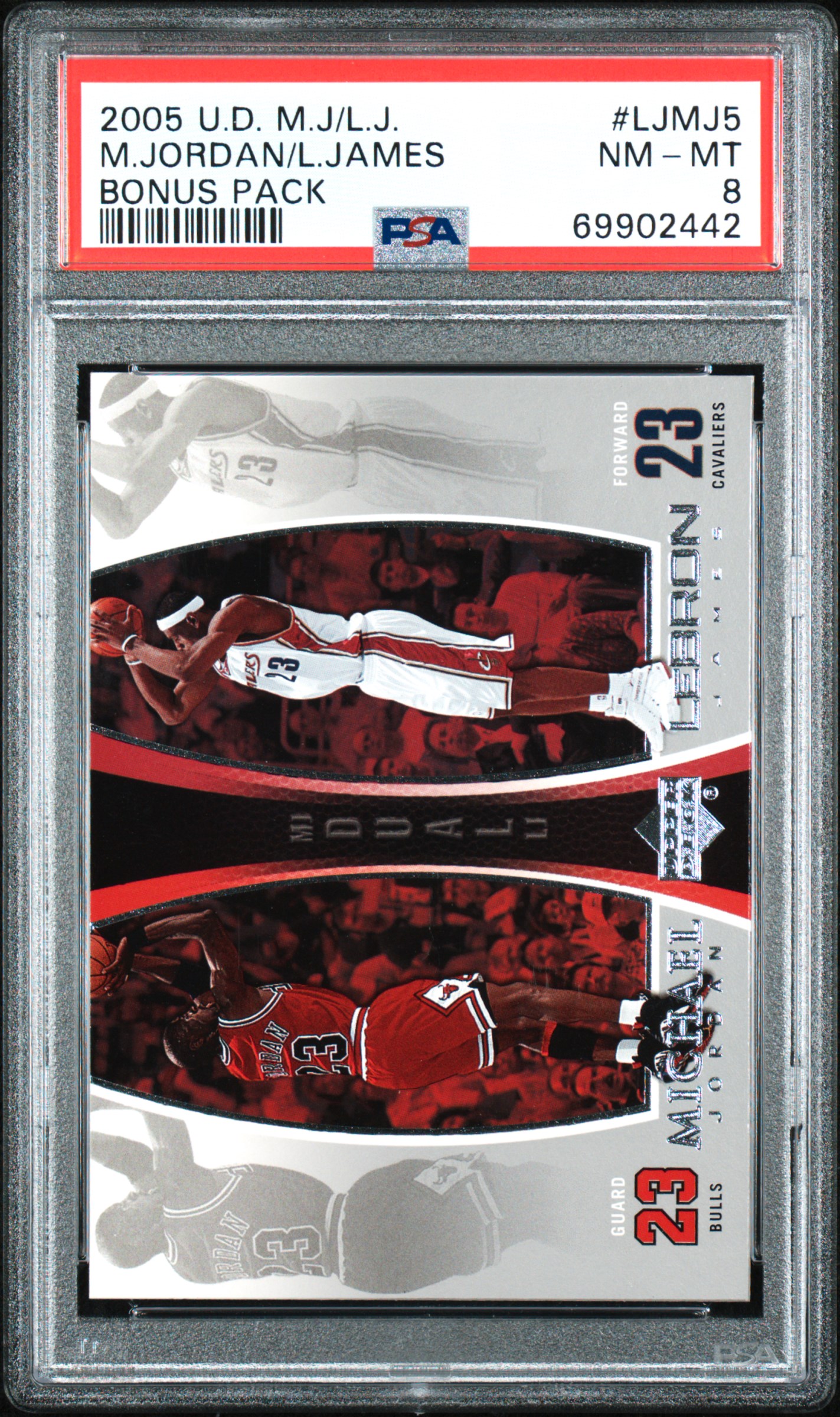 LeBron James Michael Jordan 2005 Upper Deck Bonus Basketball Card #LJMJ5 PSA 8