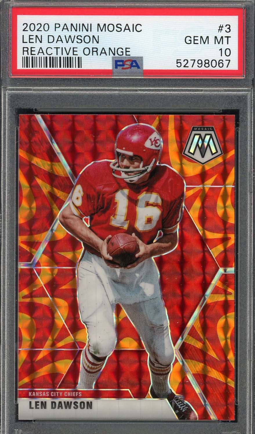 Len Dawson 2020 Panini Mosaic Reactive Orange Football Card #3 Graded PSA 10