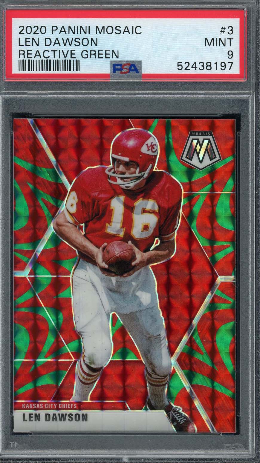 Len Dawson 2020 Panini Mosaic Reactive Green Football Card #3 PSA 9 Len Dawson 2020 Panini Mosaic Reactive Green Football Card #3 PSA 9
