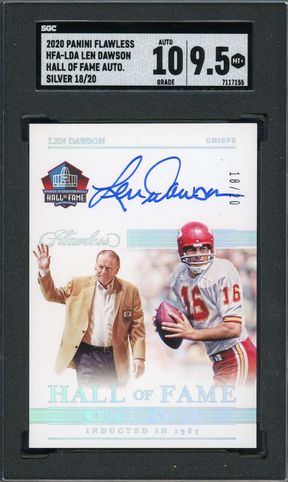 Len Dawson Autographed 2020 Panini Flawless Signed Card #HFA-LDA SGC 9.5 /20