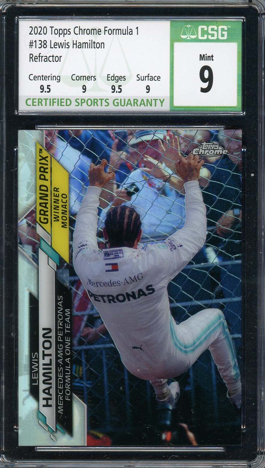 Lewis Hamilton 2020 Topps Chrome Refractor F1 Card #138 Graded CSG 9 Lewis Hamilton 2020 Topps Chrome Refractor F1 Card #138 Graded CSG 9