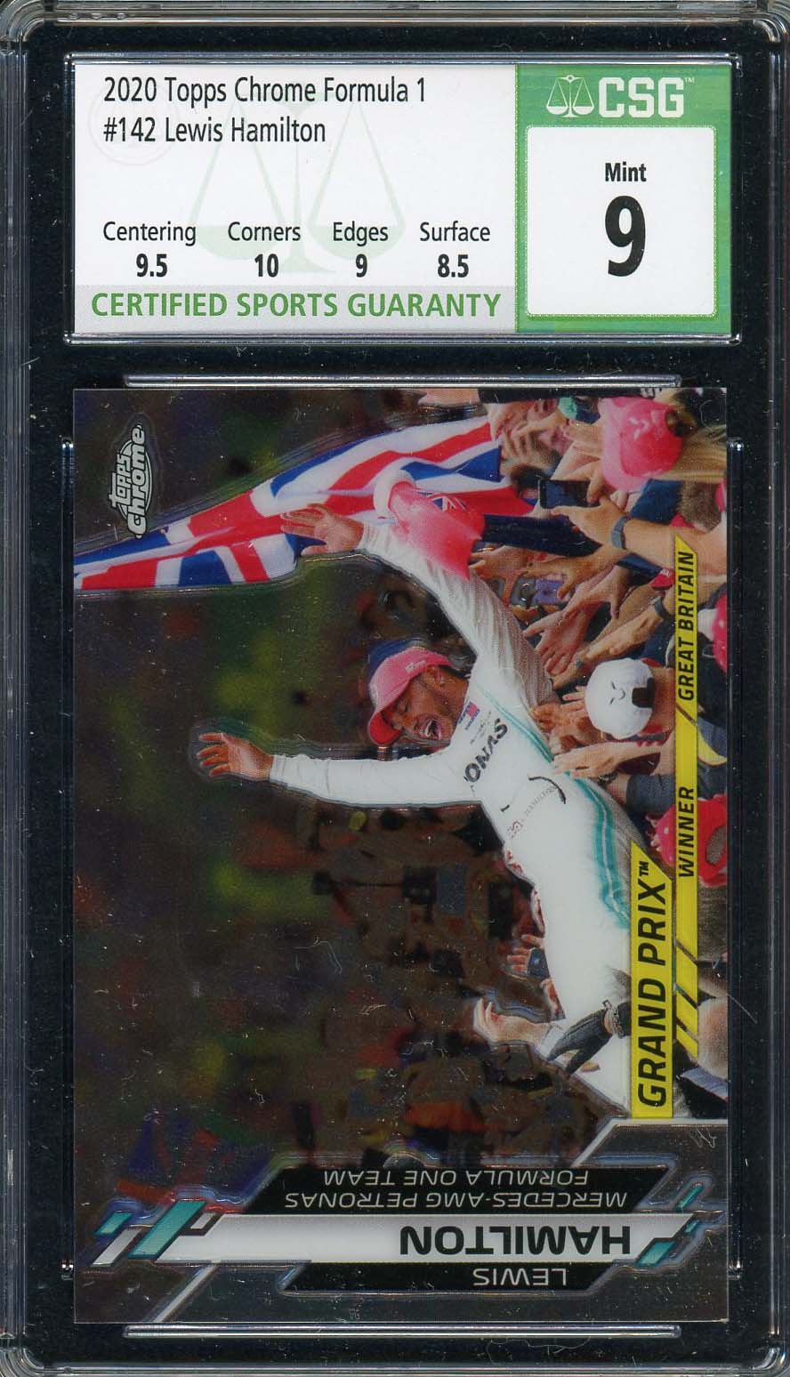 Lewis Hamilton 2020 Topps Chrome F1 Card #142 Graded CSG 9 Lewis Hamilton 2020 Topps Chrome F1 Card #142 Graded CSG 9
