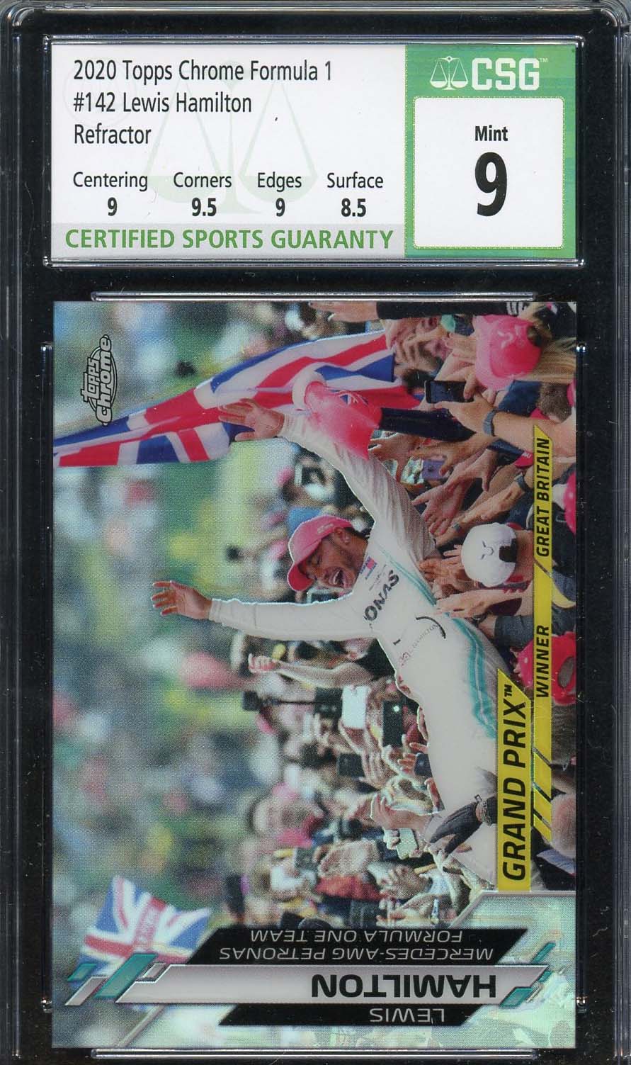 Lewis Hamilton 2020 Topps Chrome Refractor F1 Card #142 Graded CSG 9 Lewis Hamilton 2020 Topps Chrome Refractor F1 Card #142 Graded CSG 9