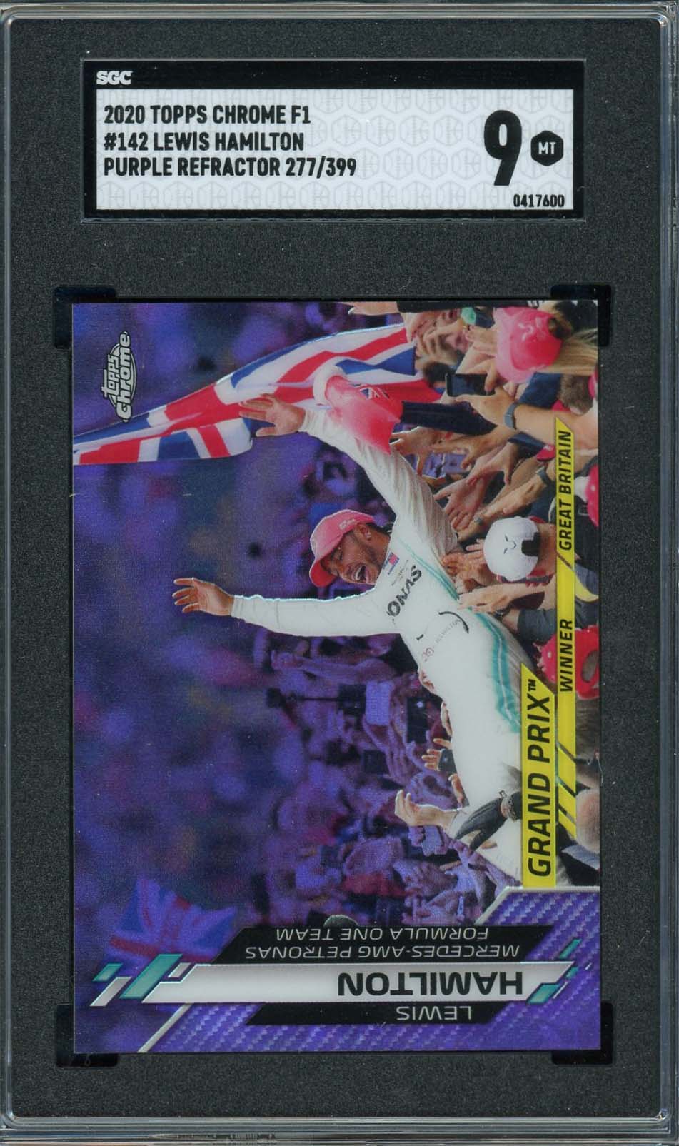 Lewis Hamilton 2020 Topps Chrome Purple Refractor F1 Card #142 Graded SGC 9 /399