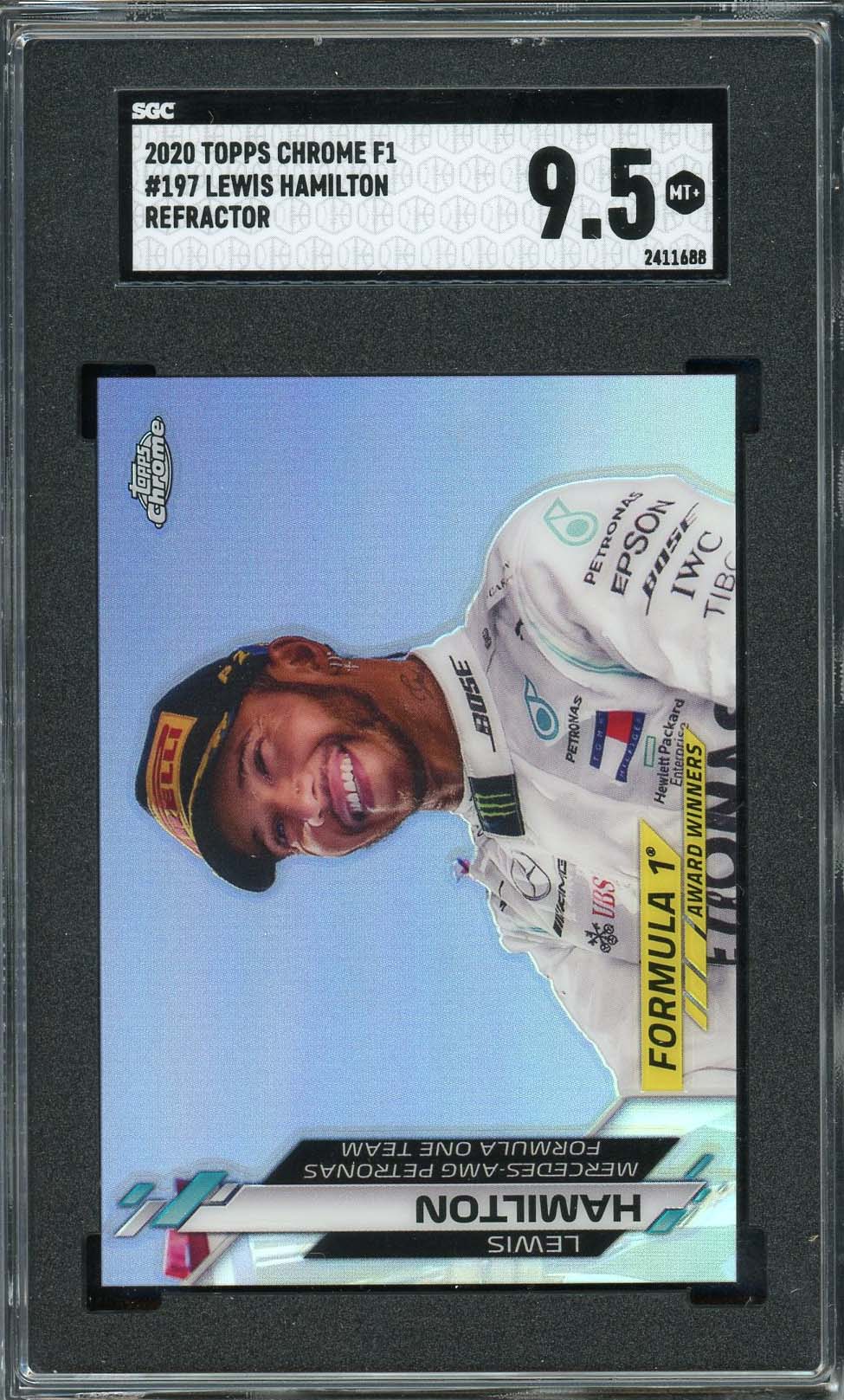 Lewis Hamilton 2020 Topps Chrome F1 Refractor Card #197 Graded SGC 9.5