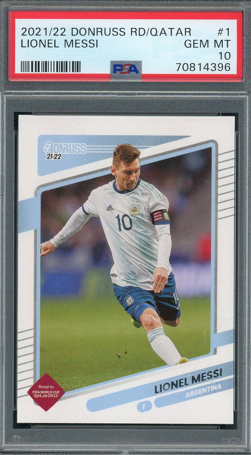 Lionel Messi 2021-22 Panini Donruss Qatar World Cup Card #1 Graded PSA 10