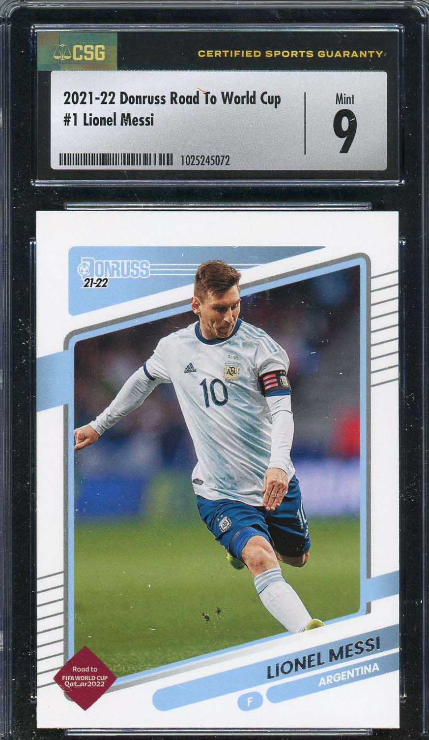 Lionel Messi 2021 Donruss Road To World Cup Soccer Card #1 Graded CSG 9Lionel Messi 2021 Donruss Road To World Cup Soccer Card #1 Graded New CSG 9 Lionel Messi 2021 Donruss Road To World Cup Soccer Card #1 Graded CSG 9Lionel Messi 2021 Donruss Road To World Cup Soccer Card #1 Graded New CSG 9