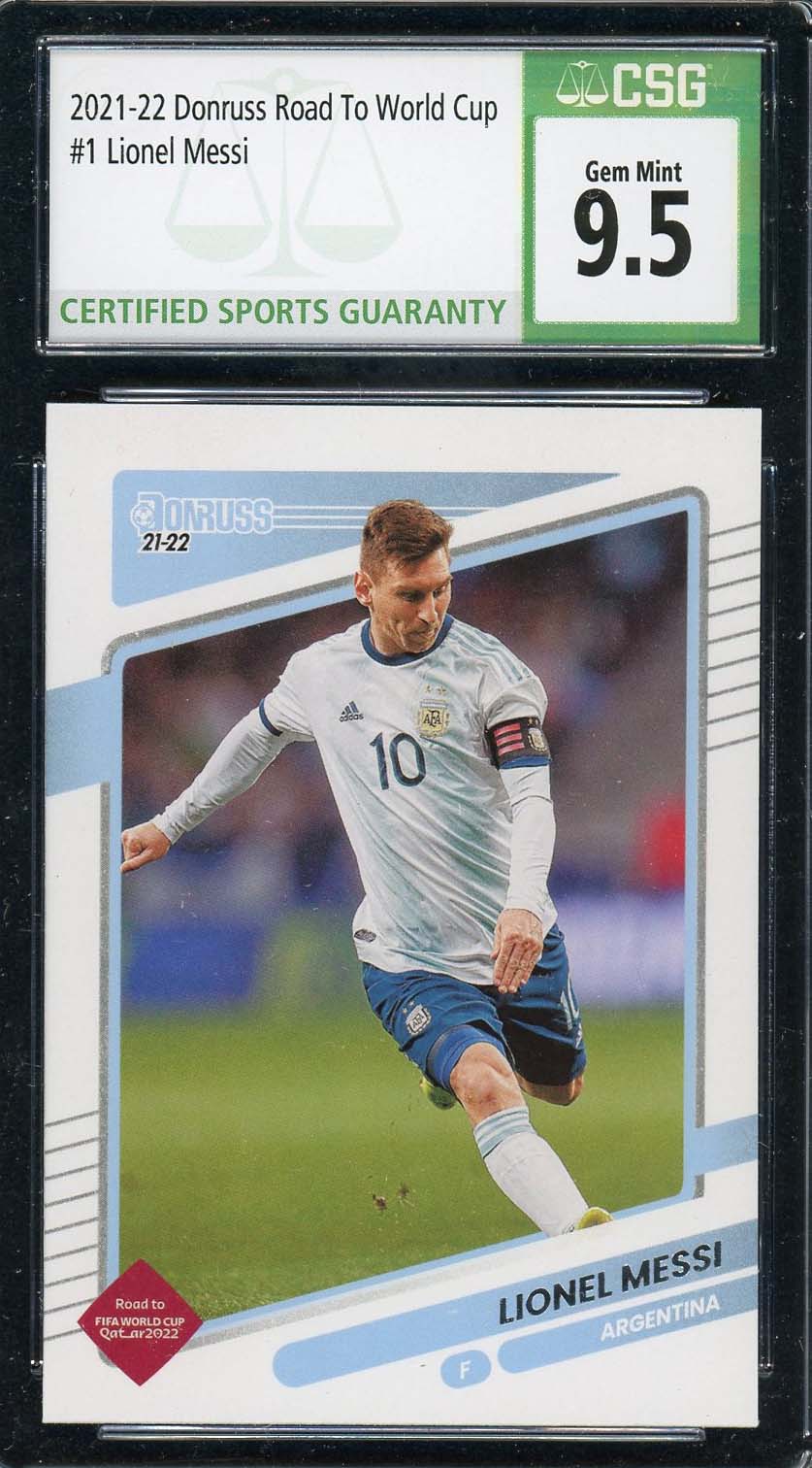 Lionel Messi 2021 Donruss Road To World Cup Soccer Card #1 Graded CSG 9.5