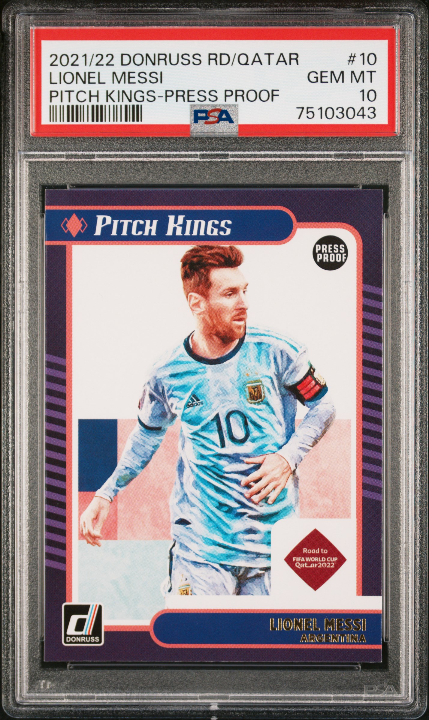 Lionel Messi 2021-22 Panini Donruss Qatar Press Proof World Cup Card #10 PSA 10