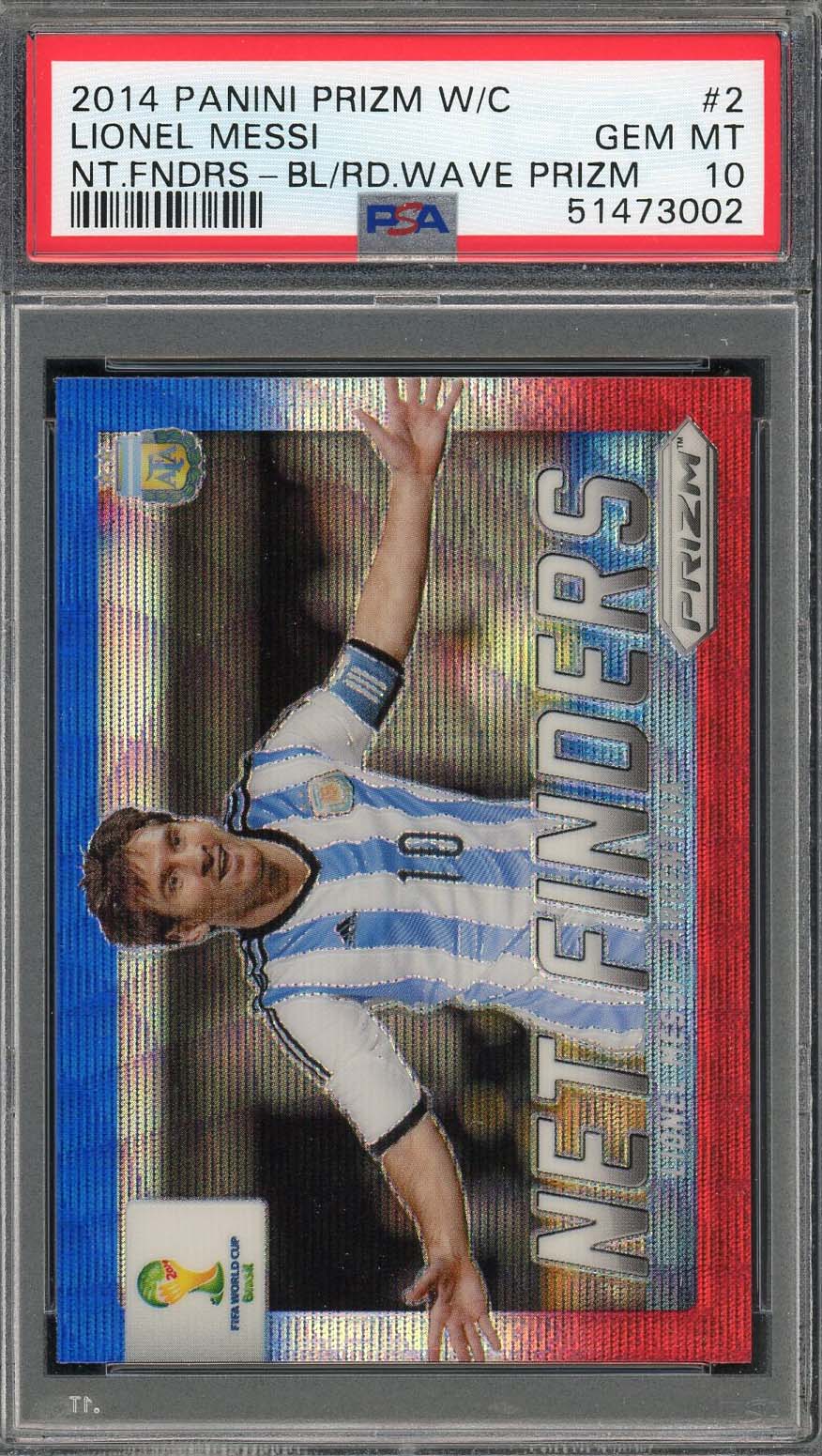 Lionel Messi 2014 Panini Prizm World Cup Net Finders Blue Red Wave Card PSA 10 Lionel Messi 2014 Panini Prizm World Cup Net Finders Blue Red Wave Card PSA 10
